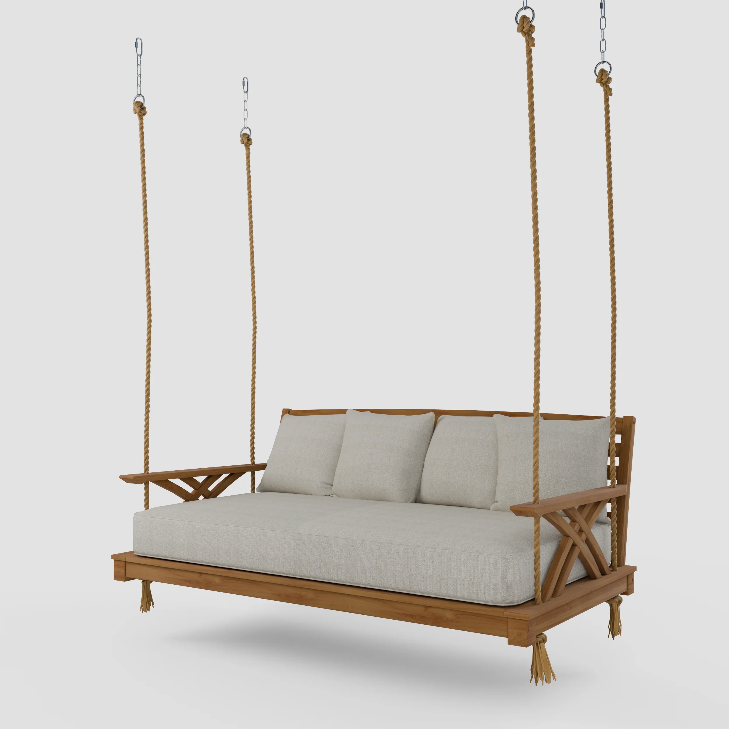 Carmel Teak Wood Outdoor Swing Daybed with Tan Cushion - Image 38