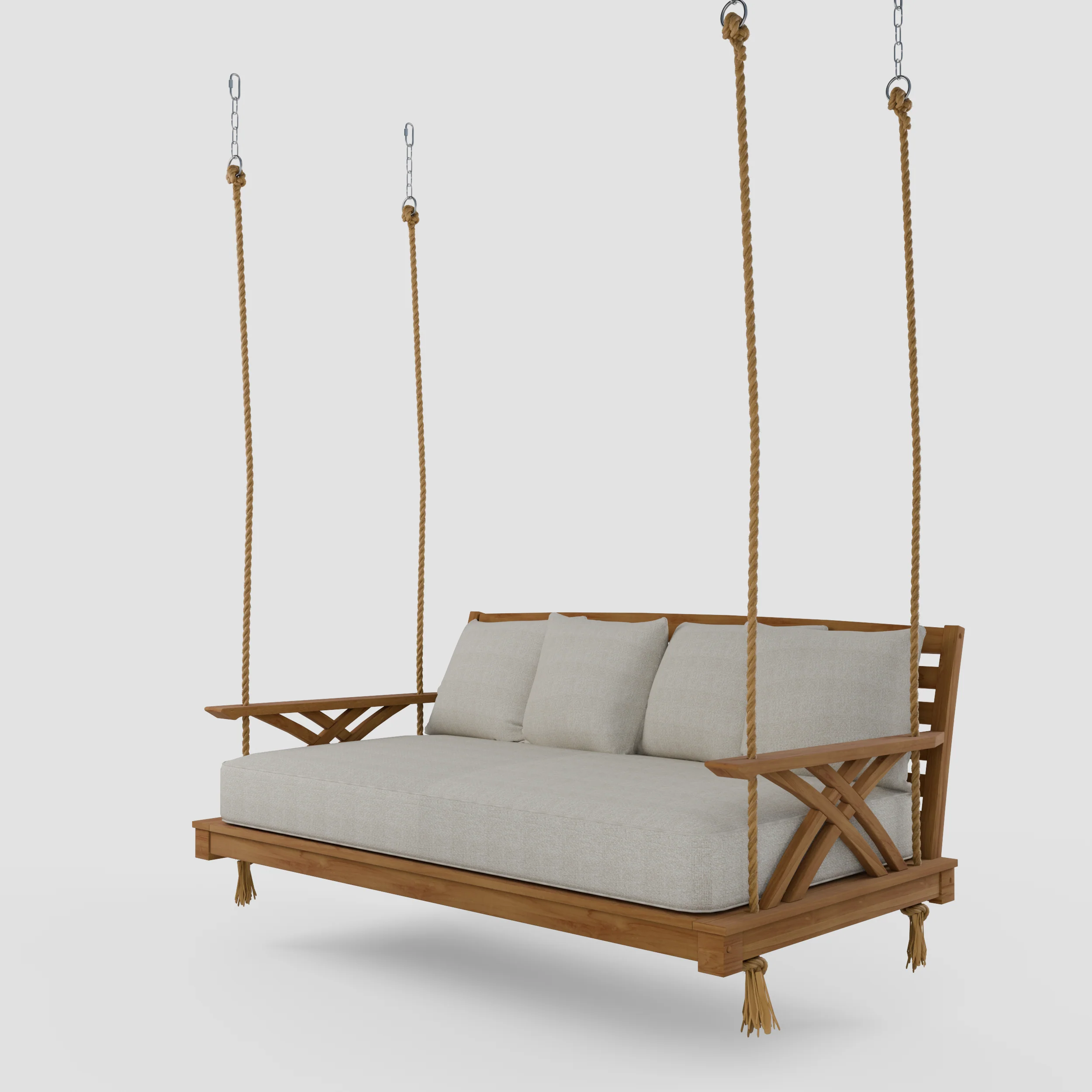 Carmel Teak Wood Outdoor Swing Daybed with Tan Cushion - Image 39