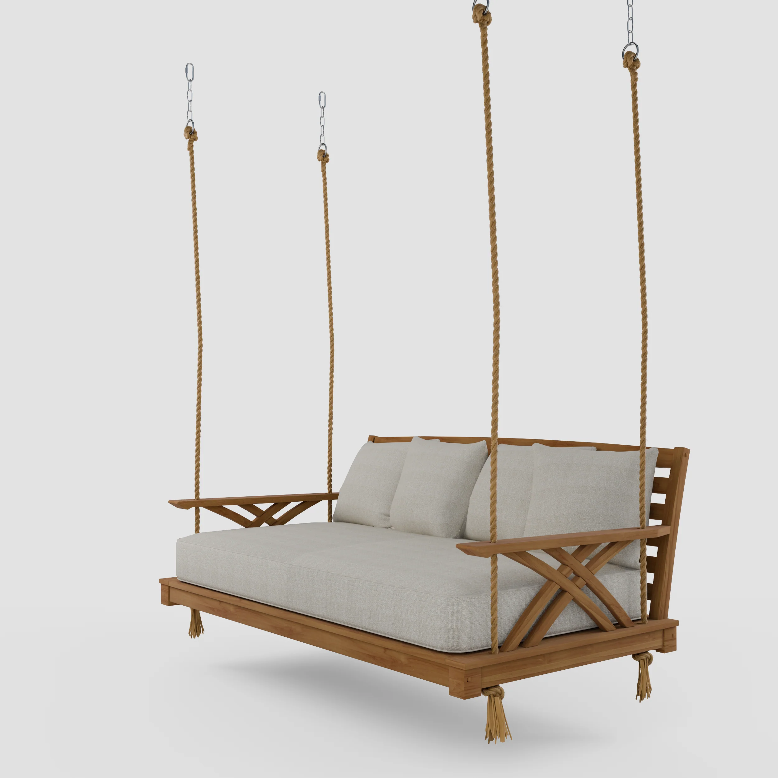 Carmel Teak Wood Outdoor Swing Daybed with Tan Cushion - Image 40
