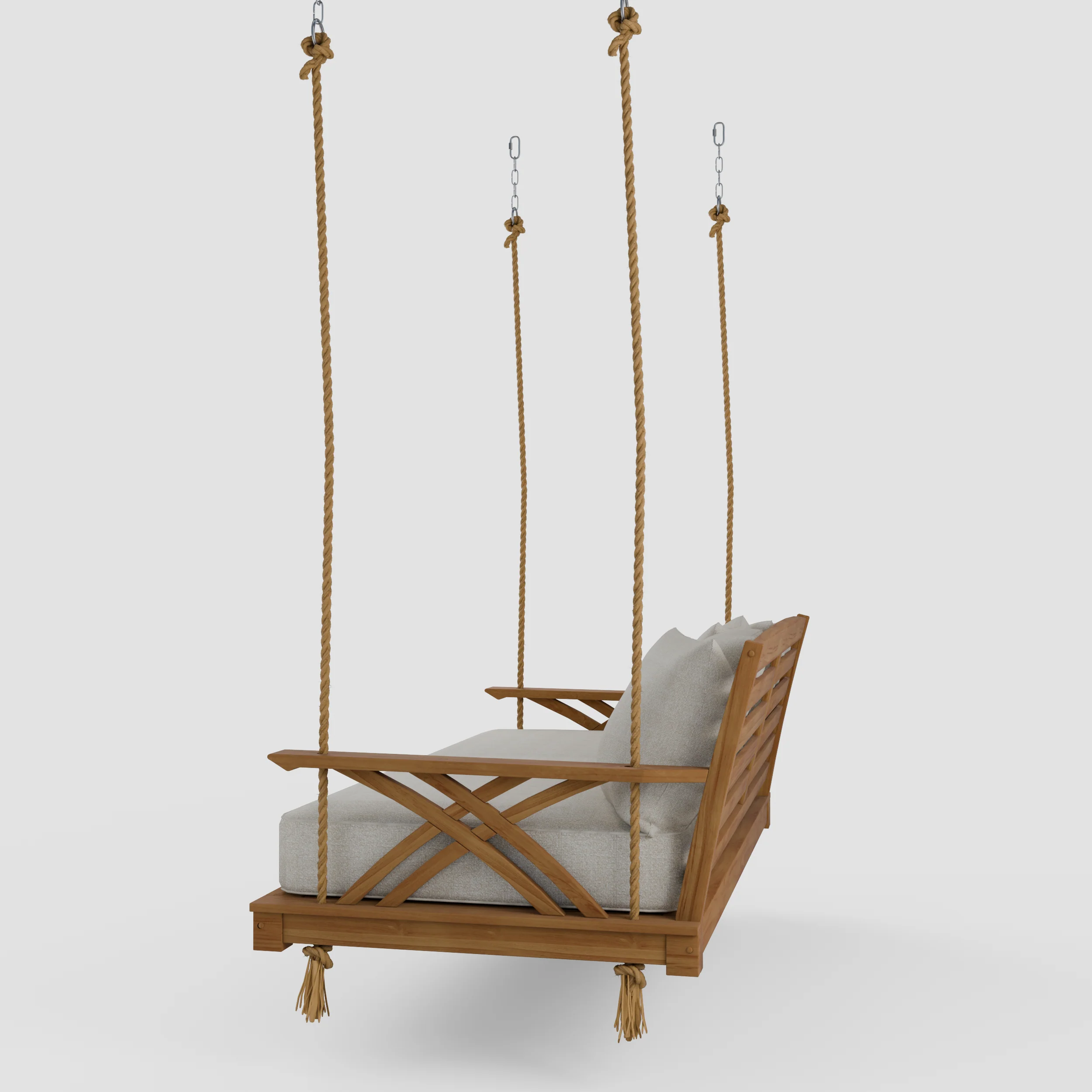 Carmel Teak Wood Outdoor Swing Daybed with Tan Cushion - Image 41