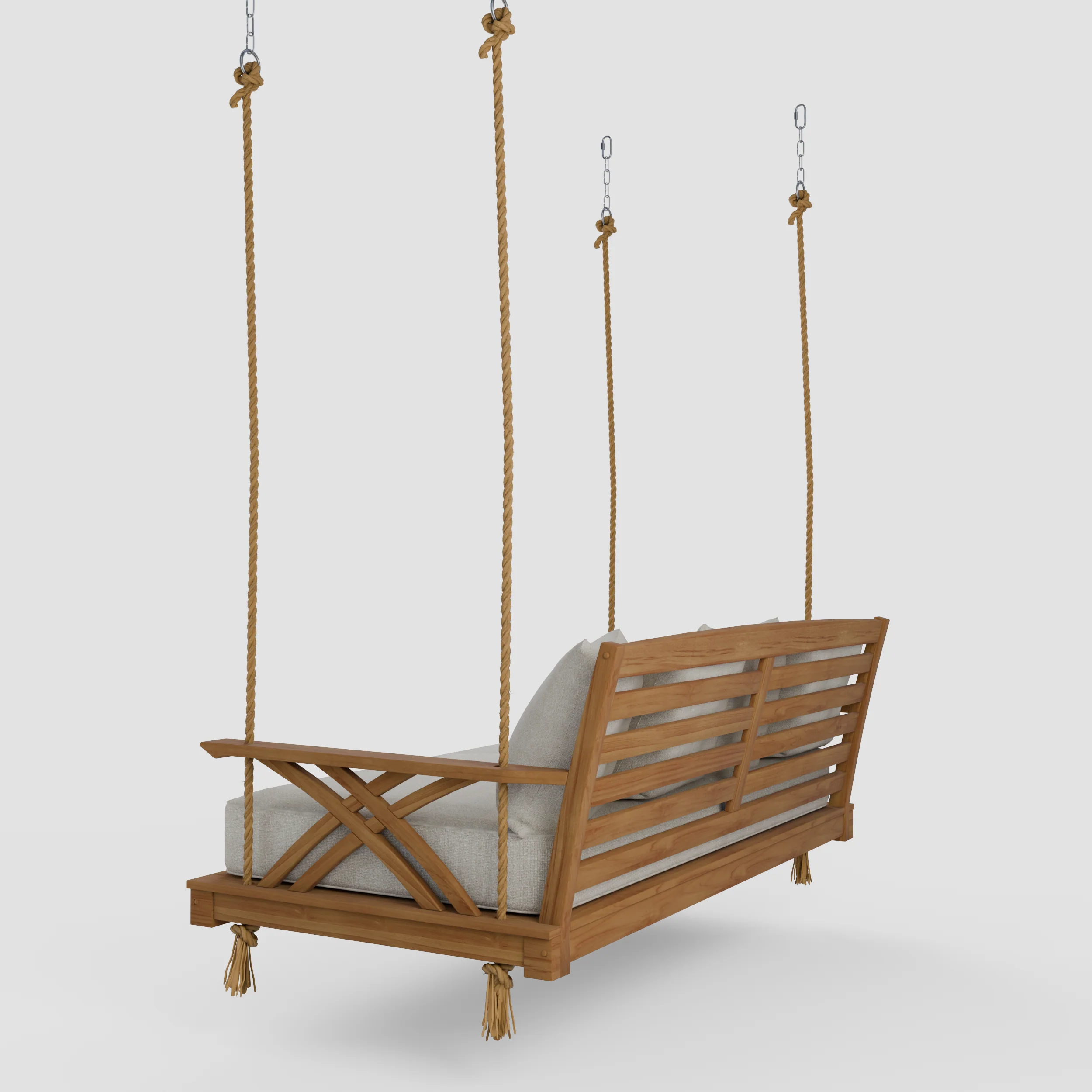 Carmel Teak Wood Outdoor Swing Daybed with Tan Cushion - Image 42