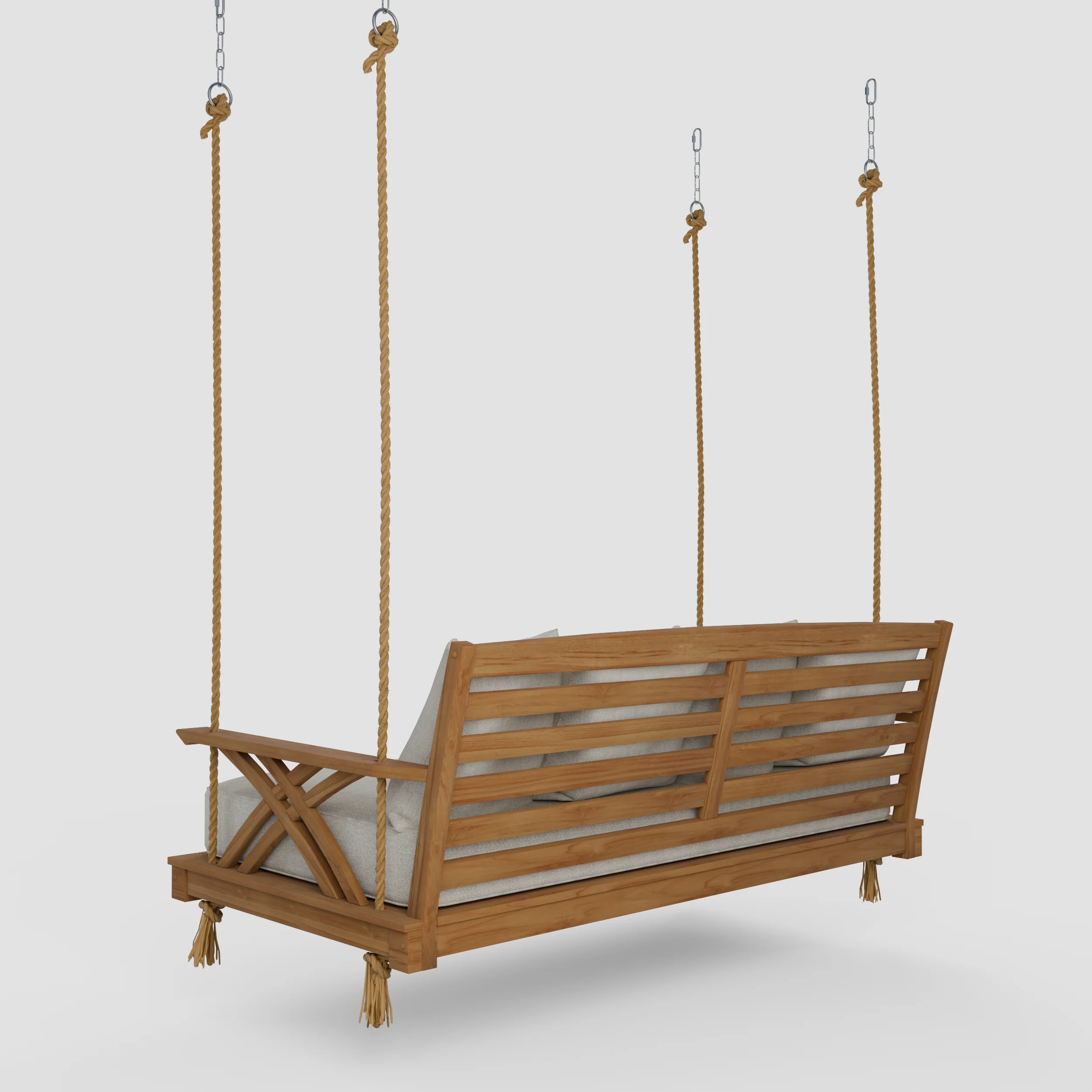 Carmel Teak Wood Outdoor Swing Daybed with Tan Cushion - Image 43