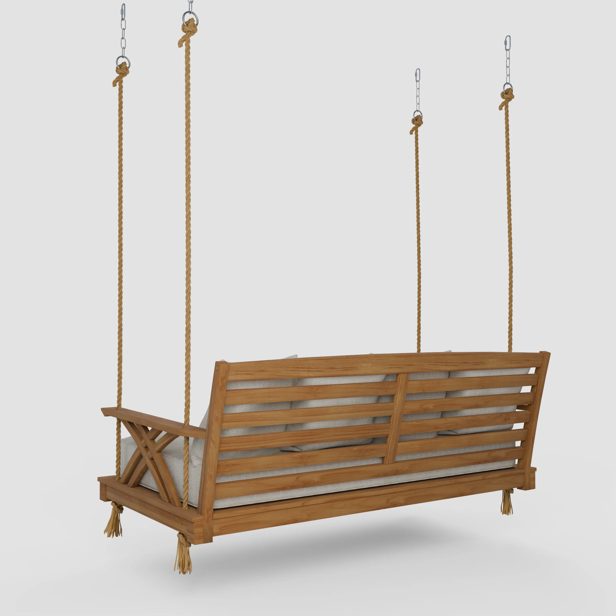 Carmel Teak Wood Outdoor Swing Daybed with Tan Cushion - Image 44