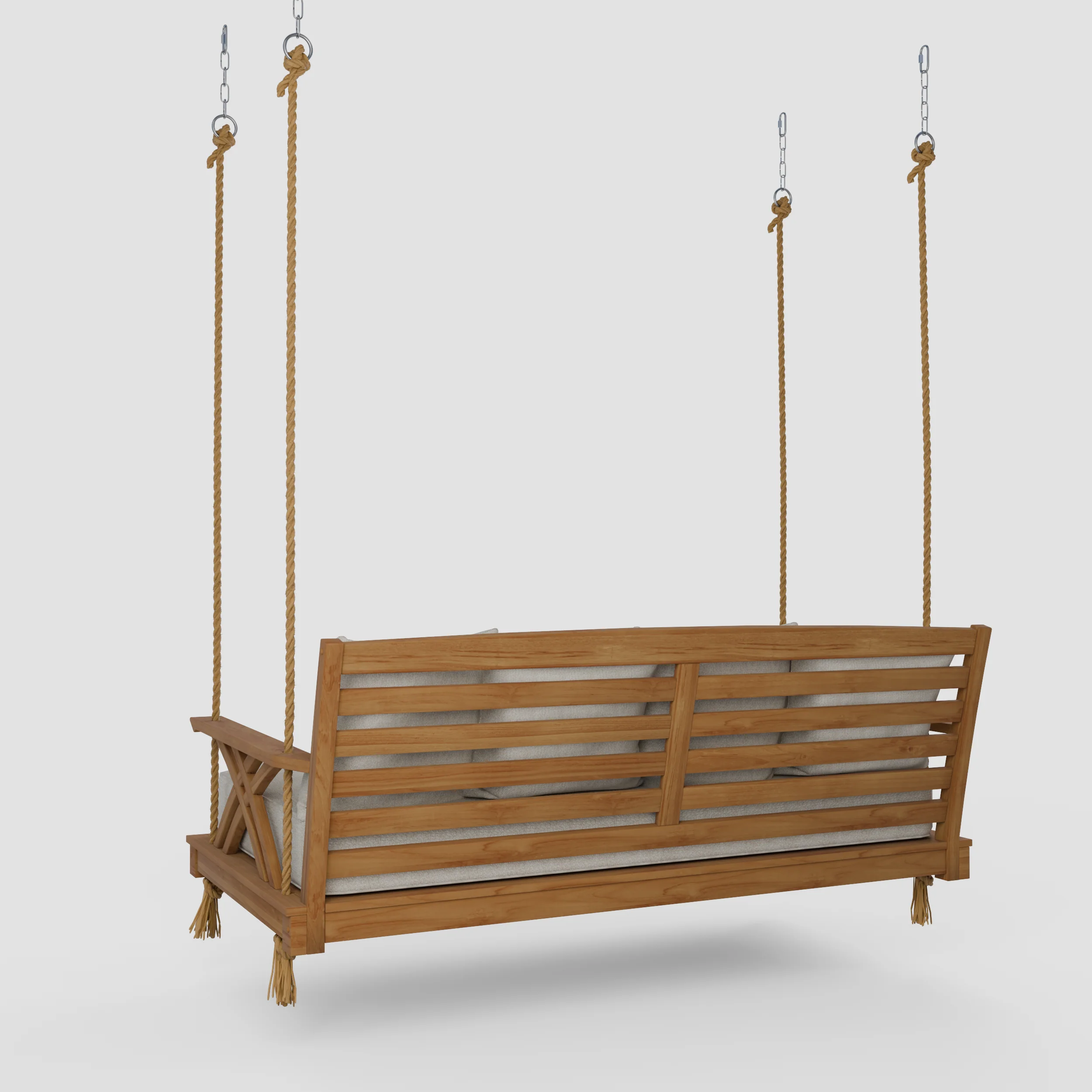 Carmel Teak Wood Outdoor Swing Daybed with Tan Cushion - Image 45