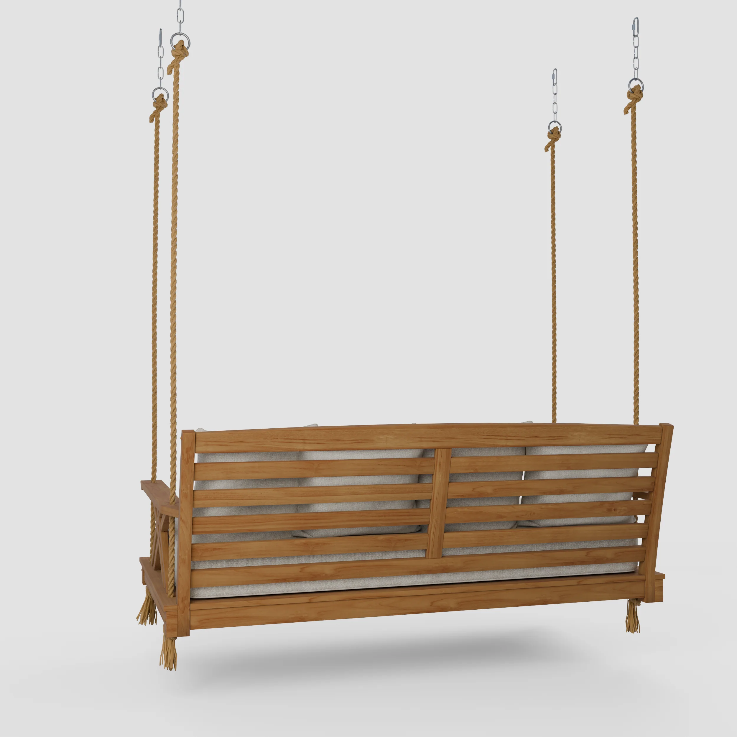 Carmel Teak Wood Outdoor Swing Daybed with Tan Cushion - Image 46