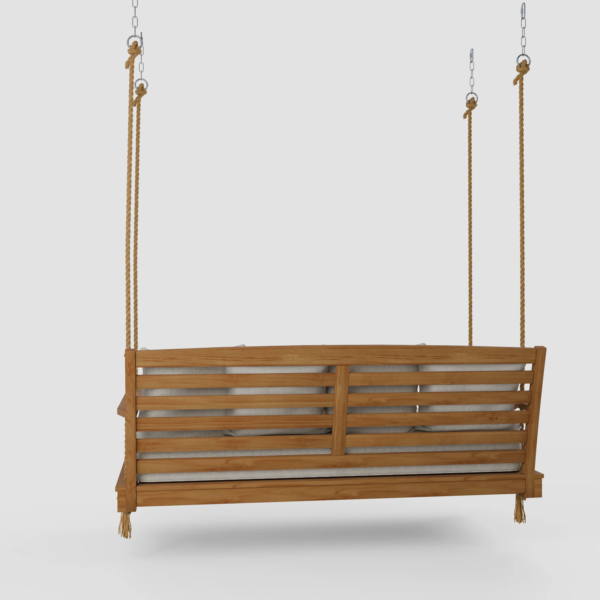 Carmel Teak Wood Outdoor Swing Daybed with Tan Cushion - Image 47