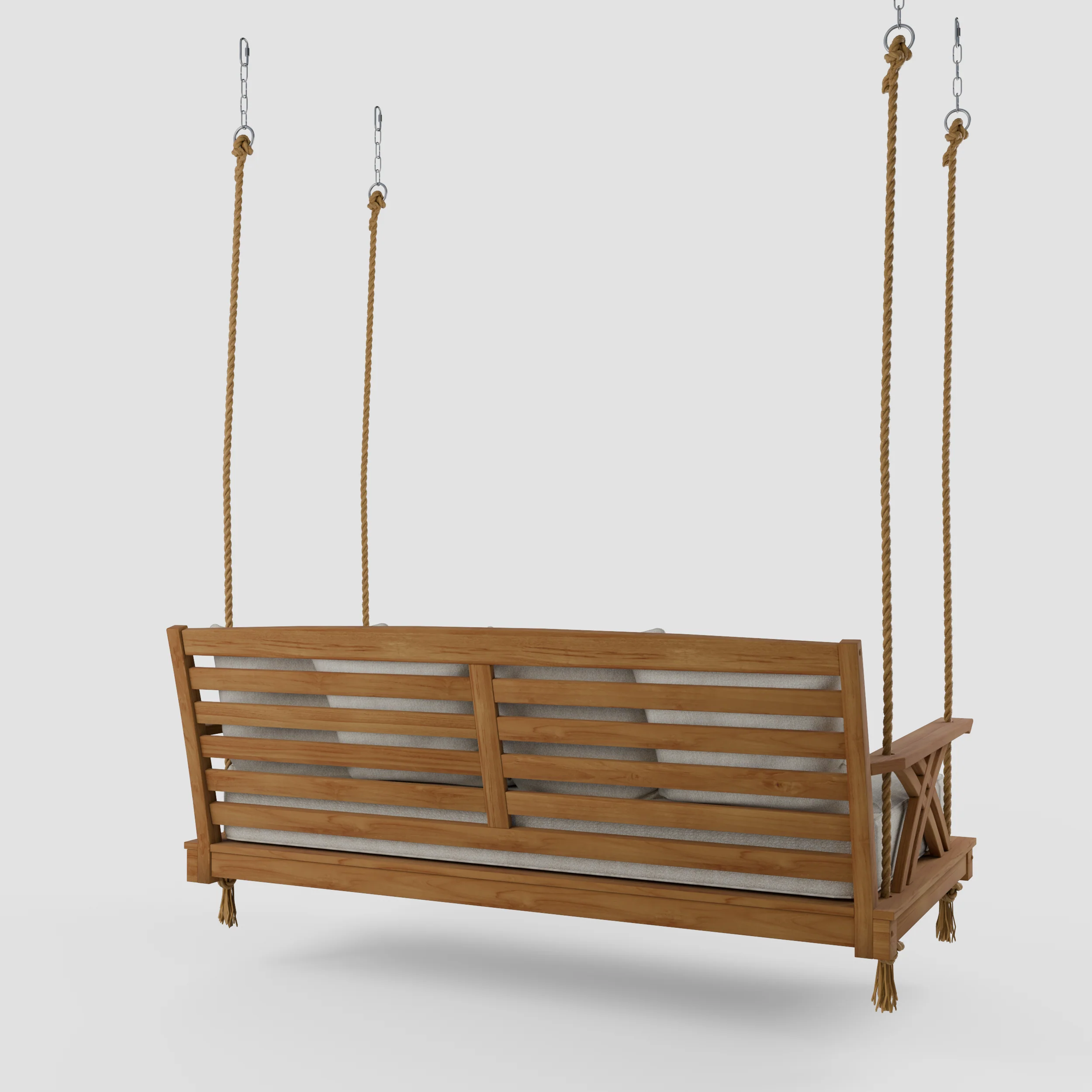 Carmel Teak Wood Outdoor Swing Daybed with Tan Cushion - Image 49
