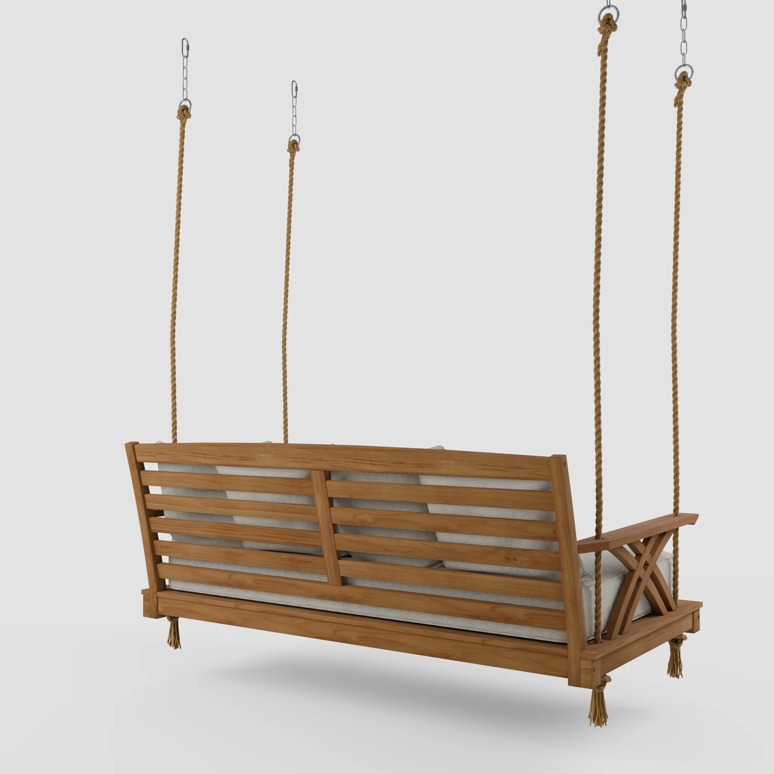 Carmel Teak Wood Outdoor Swing Daybed with Tan Cushion - Image 50