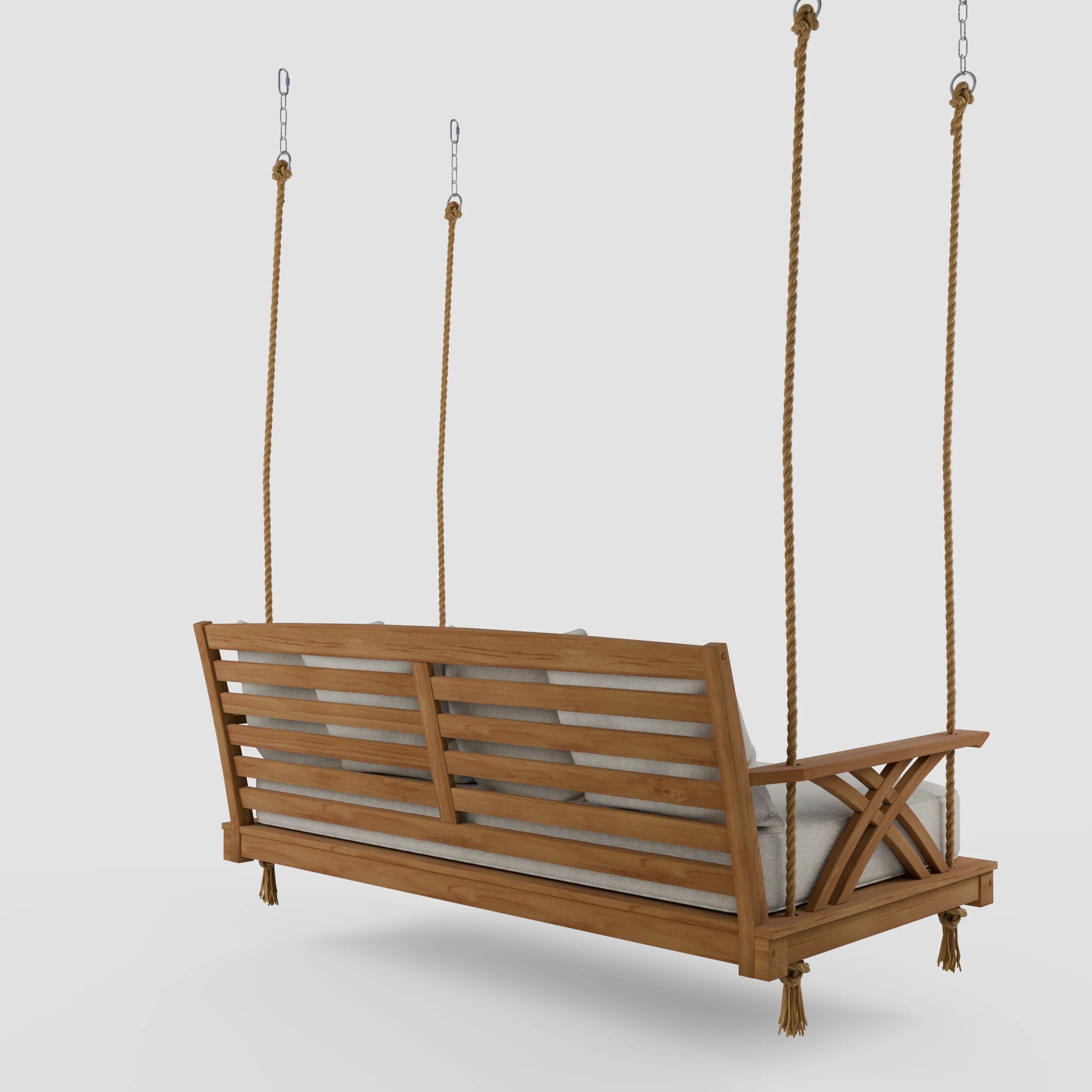 Carmel Teak Wood Outdoor Swing Daybed with Tan Cushion - Image 51
