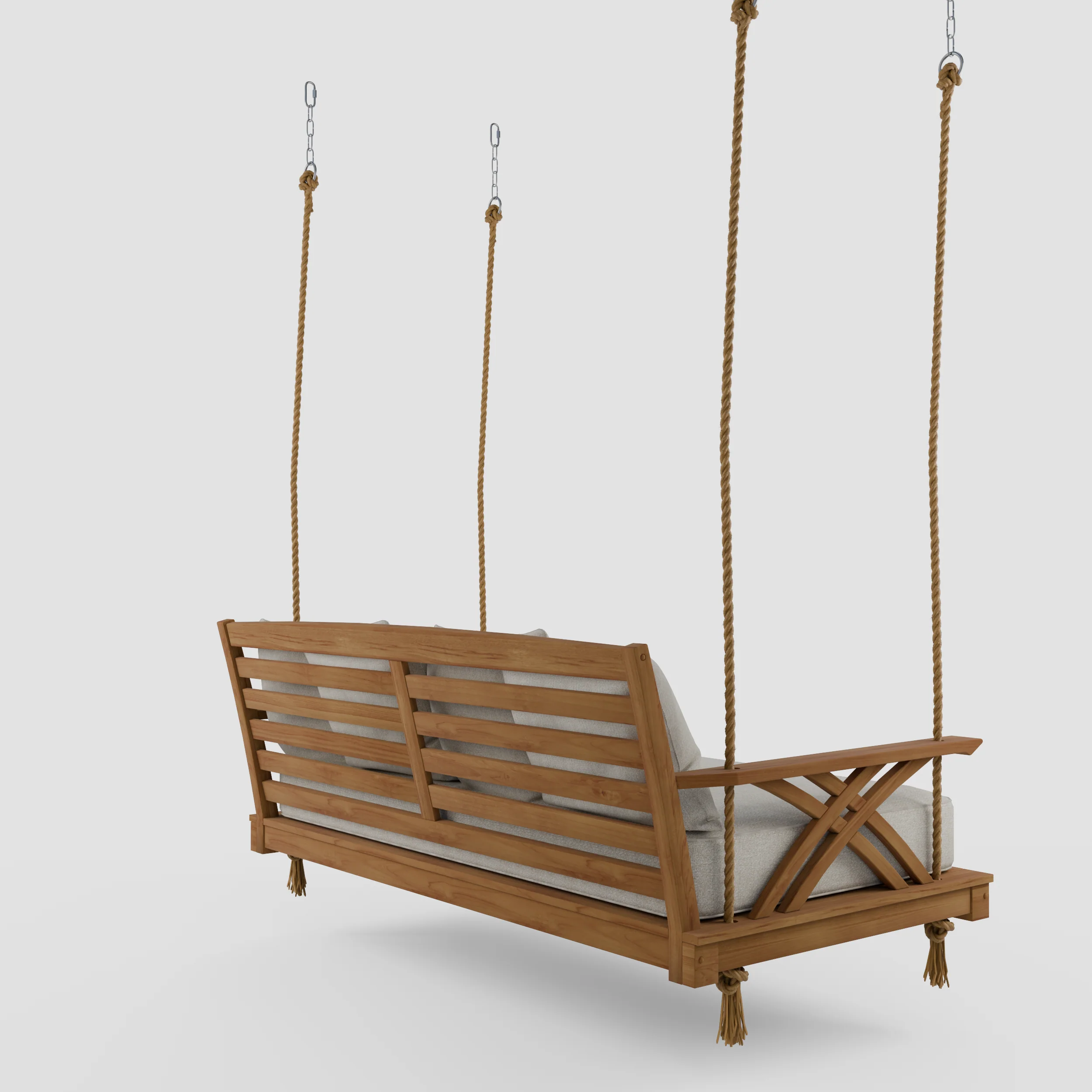 Carmel Teak Wood Outdoor Swing Daybed with Tan Cushion - Image 52