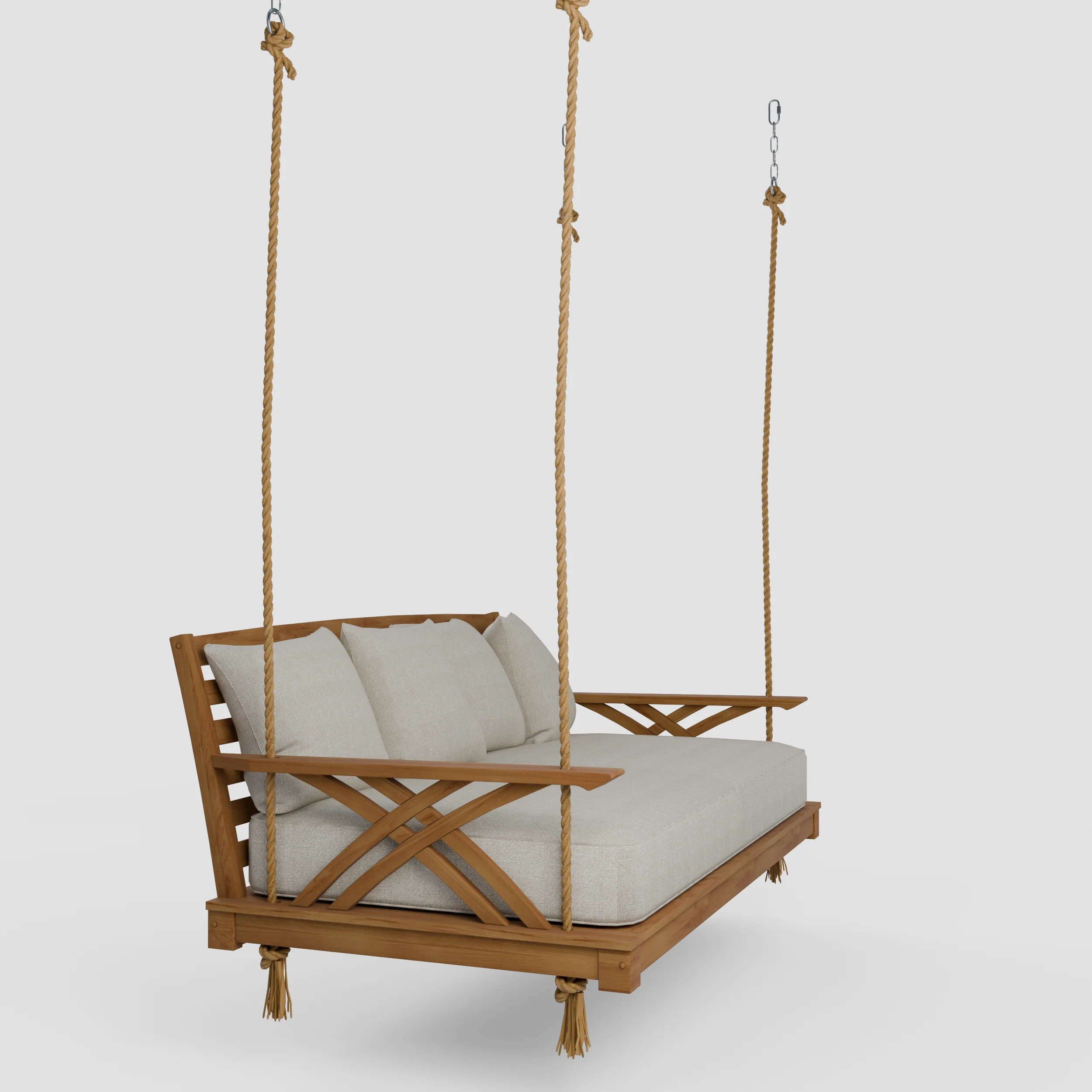 Carmel Teak Wood Outdoor Swing Daybed with Tan Cushion - Image 53