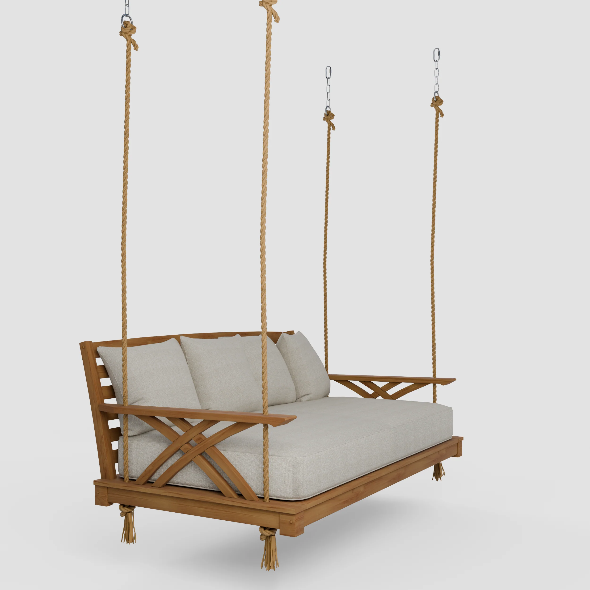 Carmel Teak Wood Outdoor Swing Daybed with Tan Cushion - Image 54