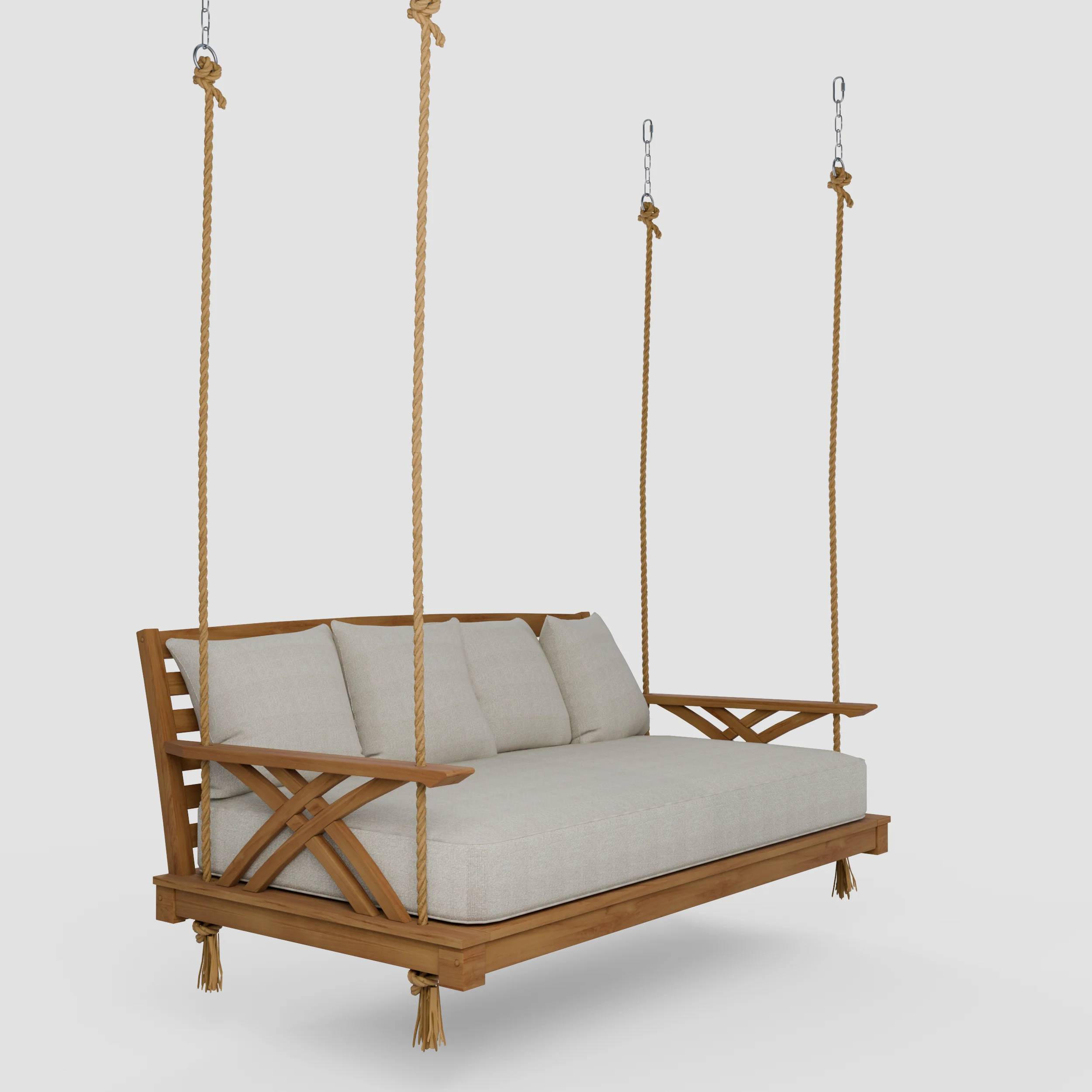Carmel Teak Wood Outdoor Swing Daybed with Tan Cushion - Image 55