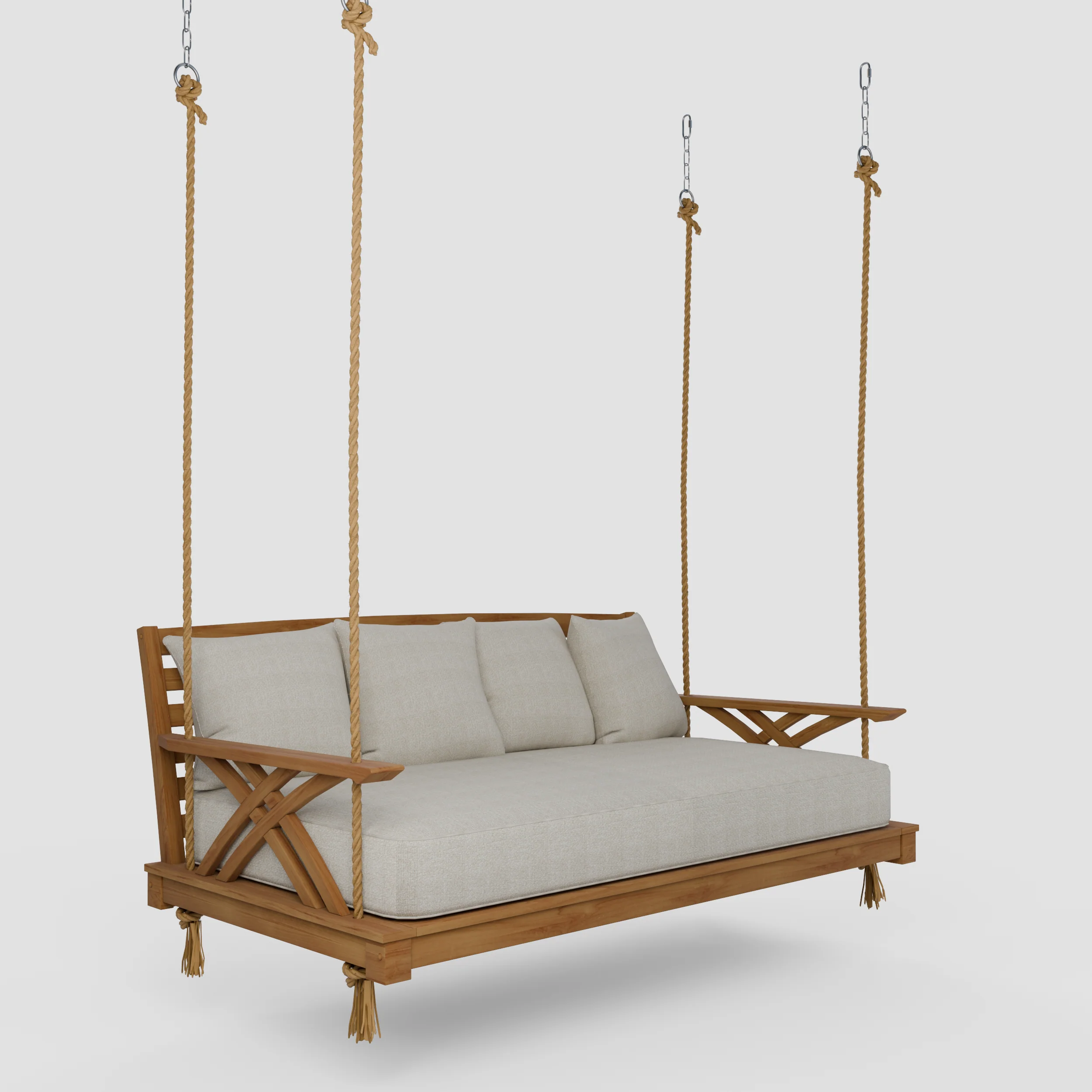 Carmel Teak Wood Outdoor Swing Daybed with Tan Cushion - Image 56