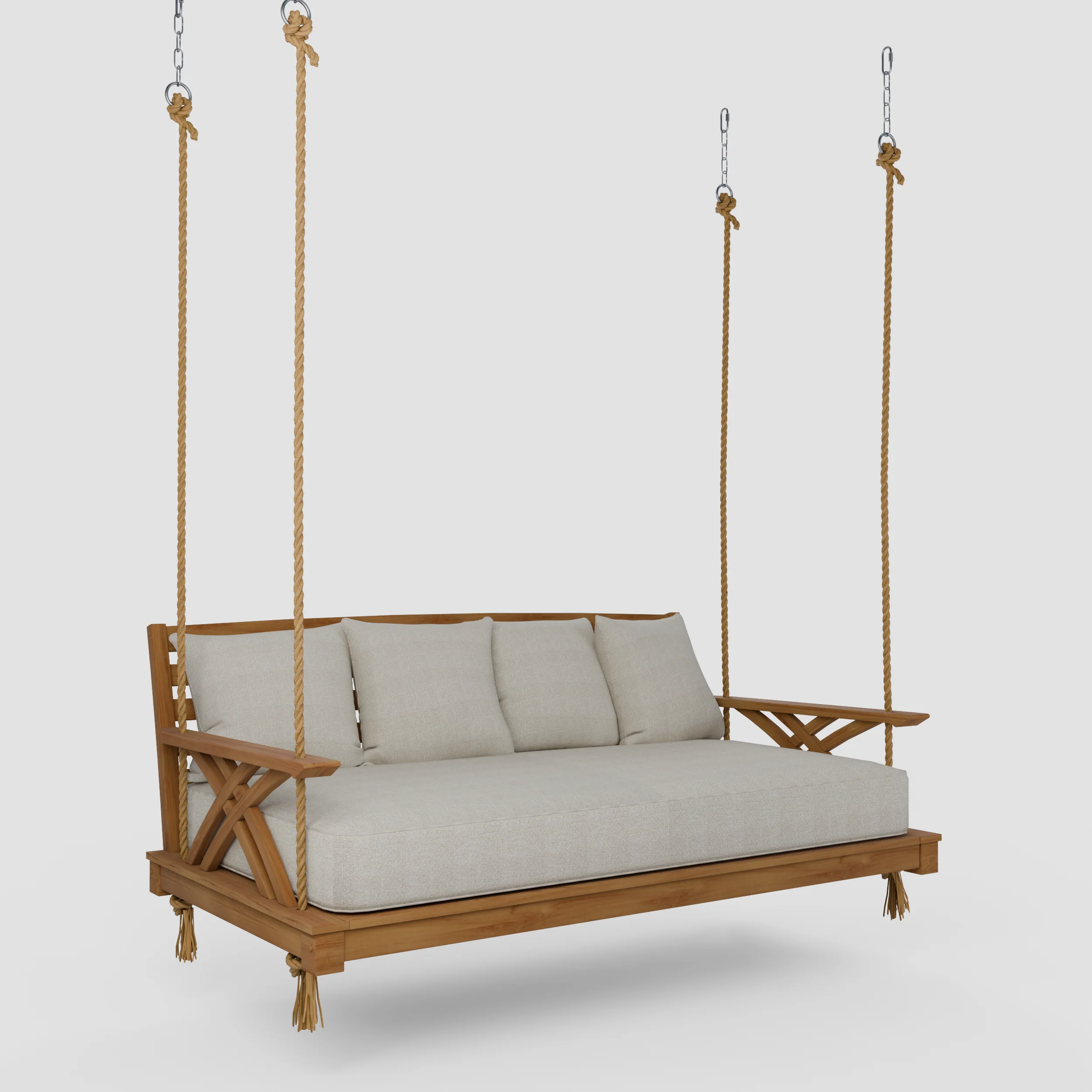 Carmel Teak Wood Outdoor Swing Daybed with Tan Cushion - Image 57