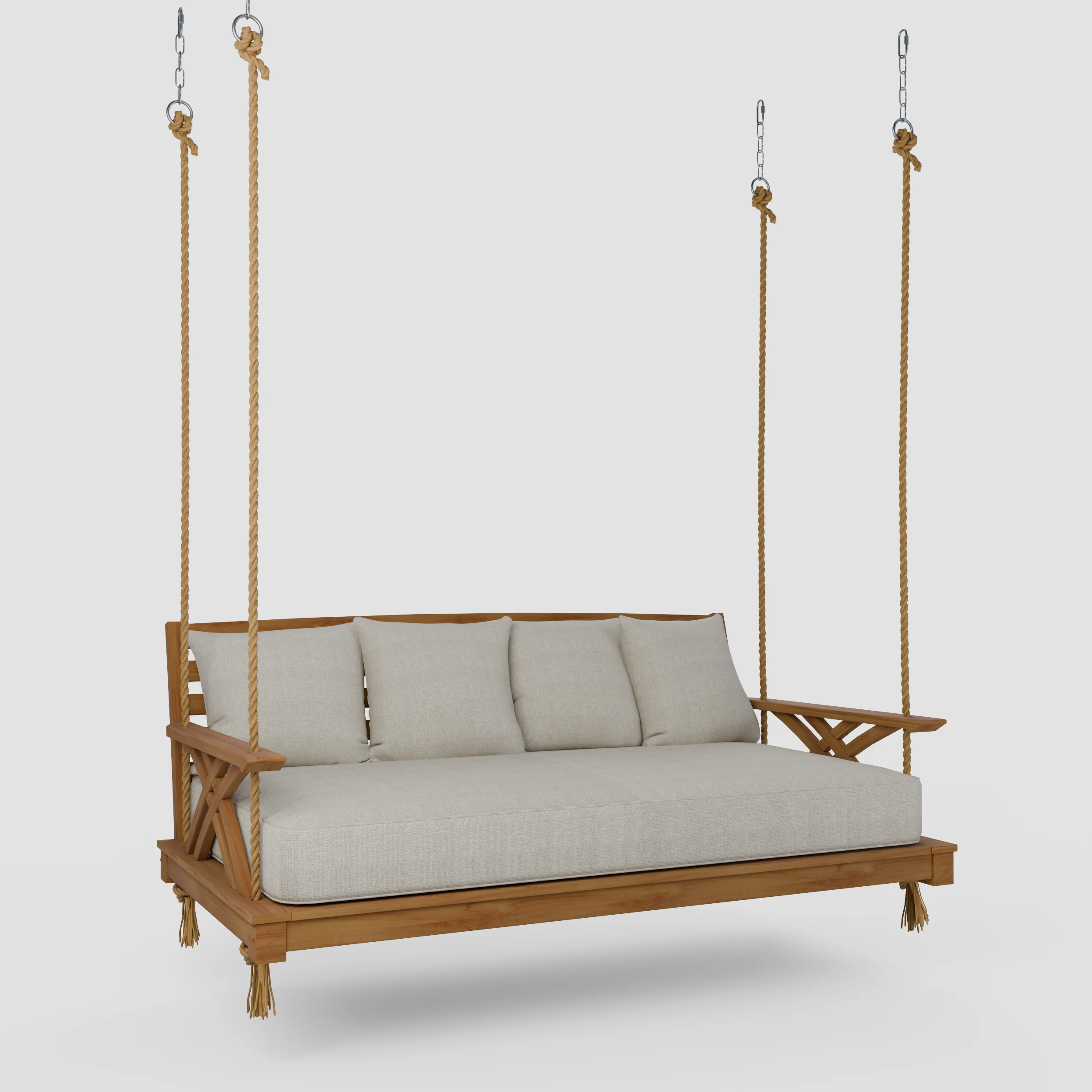 Carmel Teak Wood Outdoor Swing Daybed with Tan Cushion - Image 58