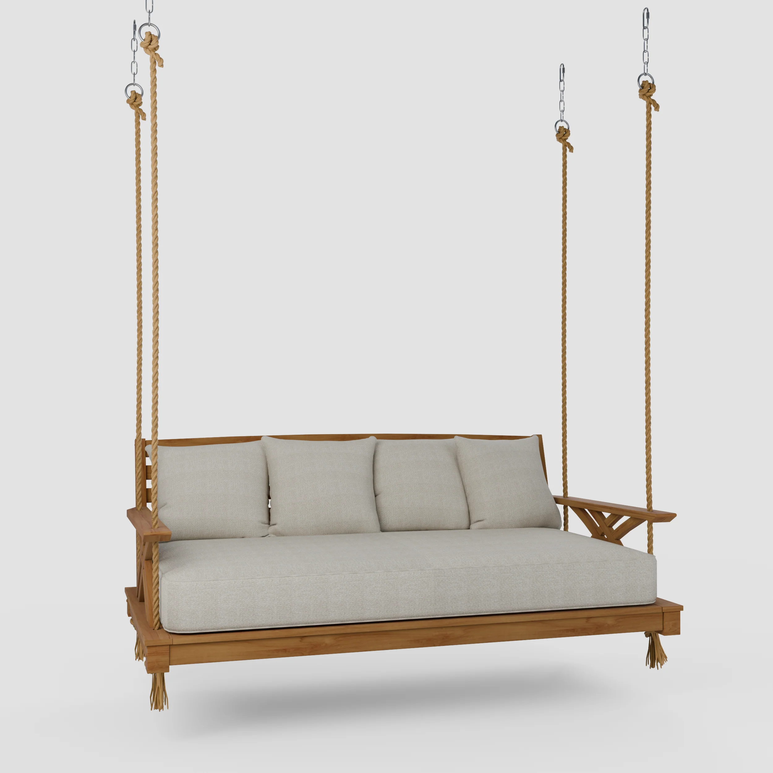 Carmel Teak Wood Outdoor Swing Daybed with Tan Cushion - Image 59
