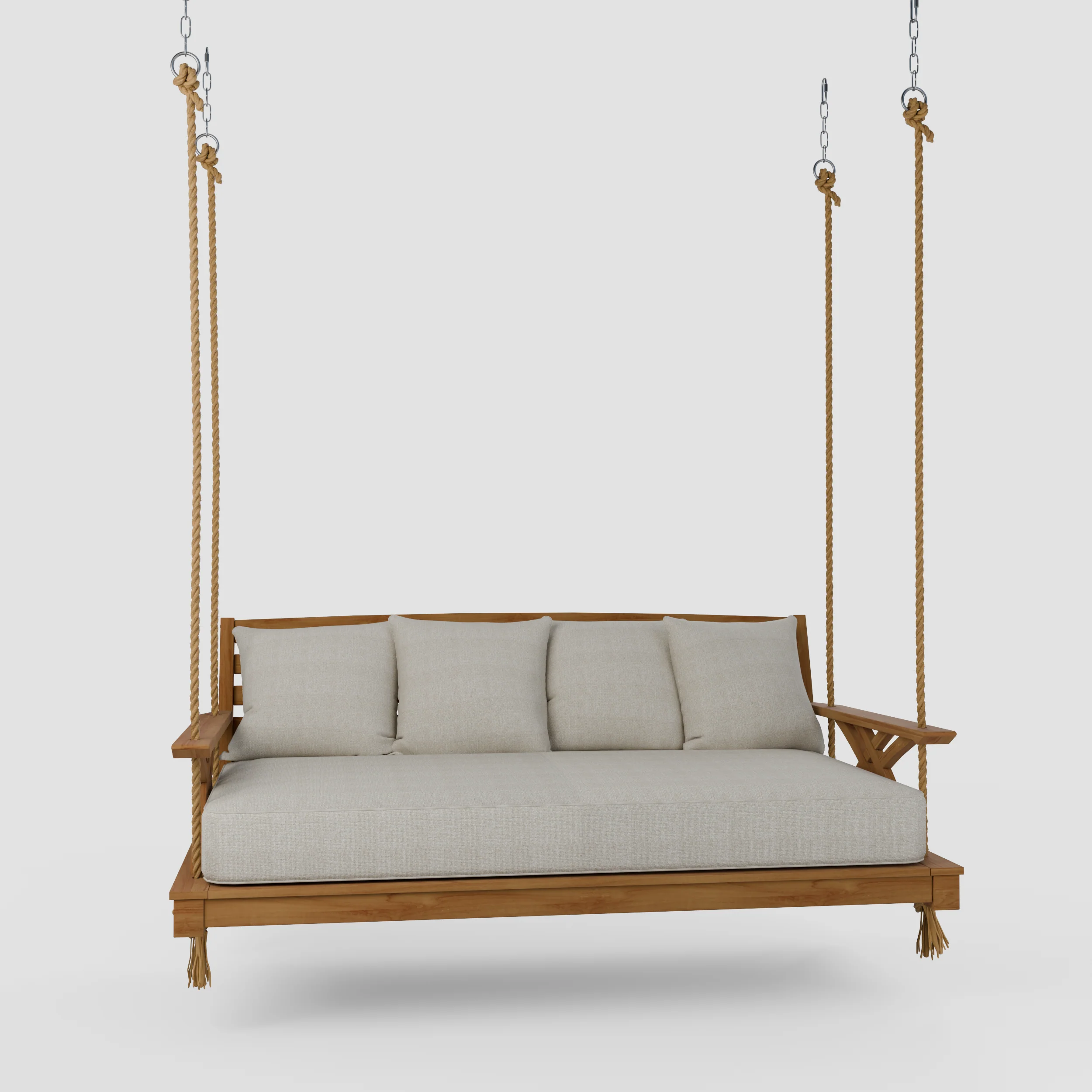 Carmel Teak Wood Outdoor Swing Daybed with Tan Cushion - Image 60