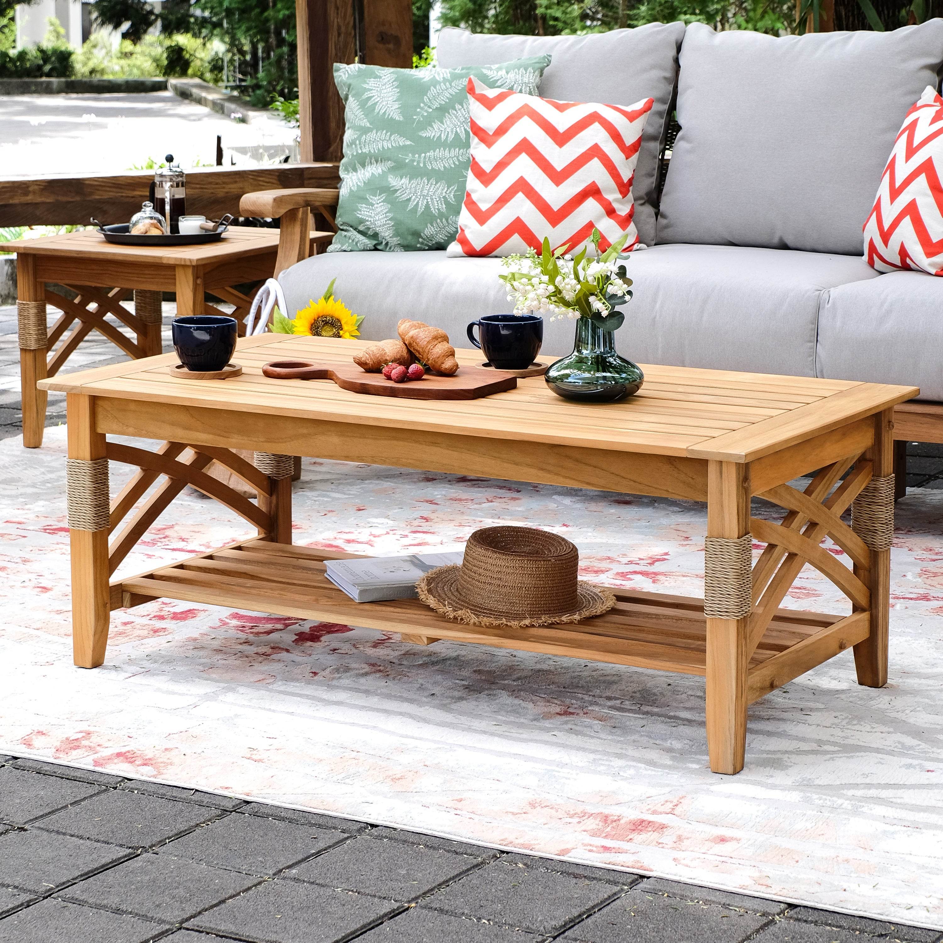 Carmel Teak Wood Patio Coffee Table with Shelf - Image 3