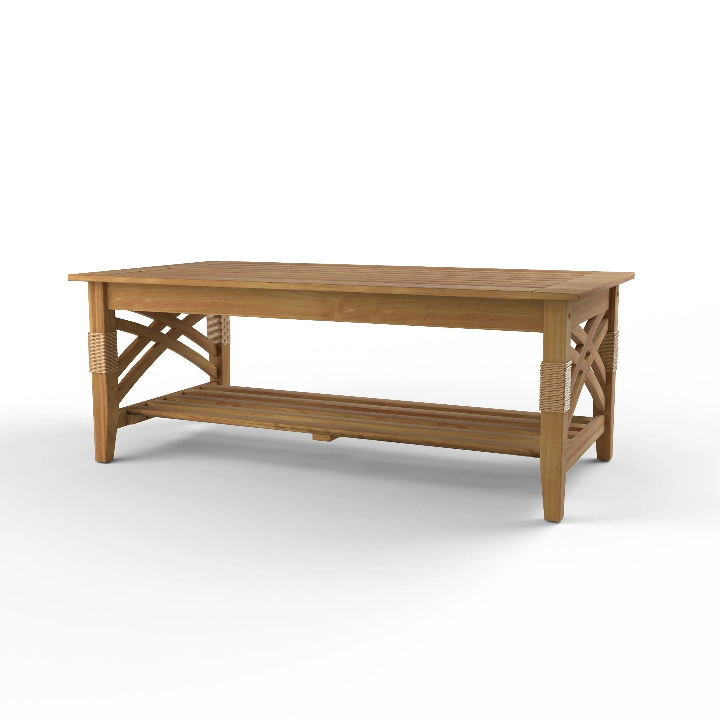 Carmel Teak Wood Patio Coffee Table with Shelf - Image 40