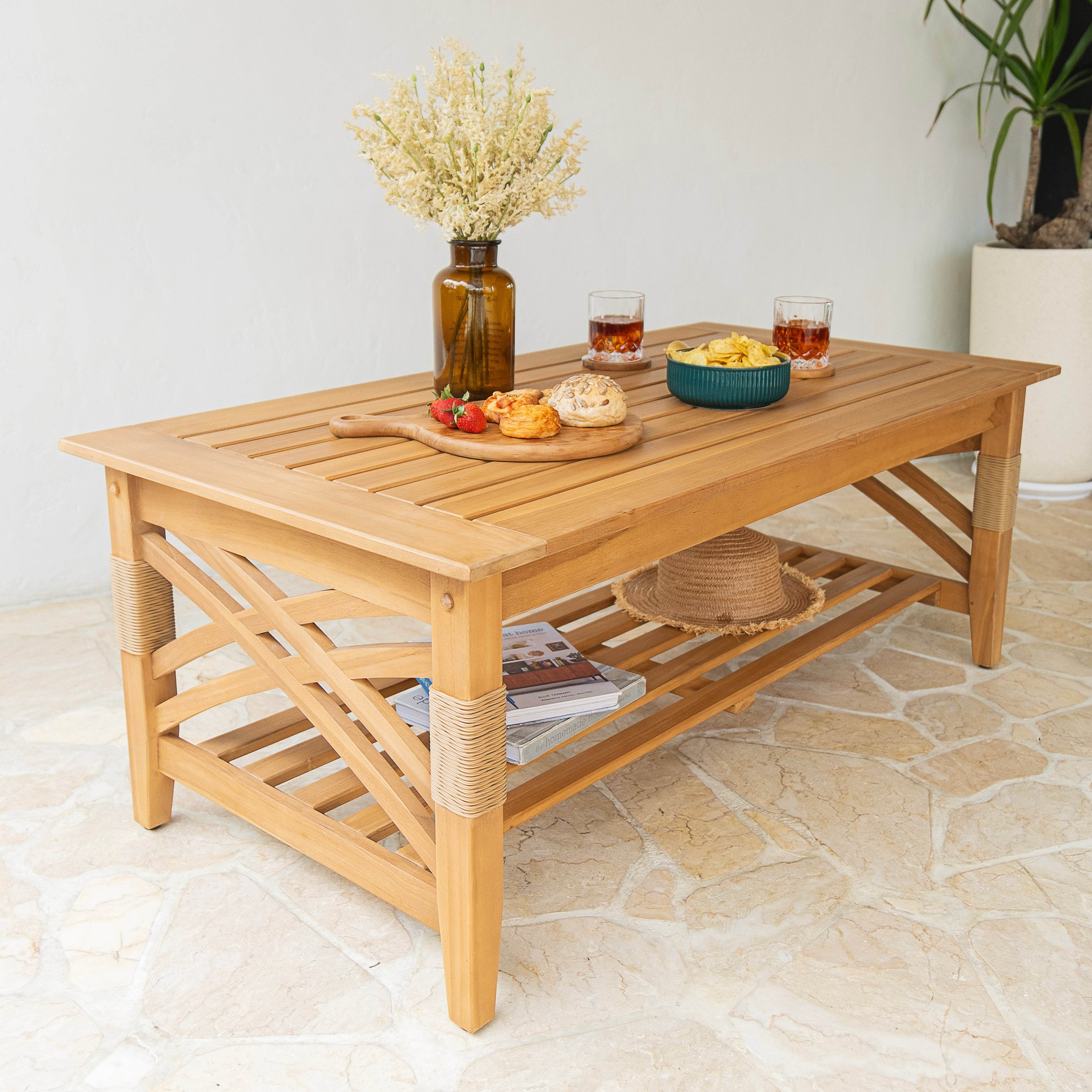 Carmel Teak Wood Patio Coffee Table with Shelf - Image 6