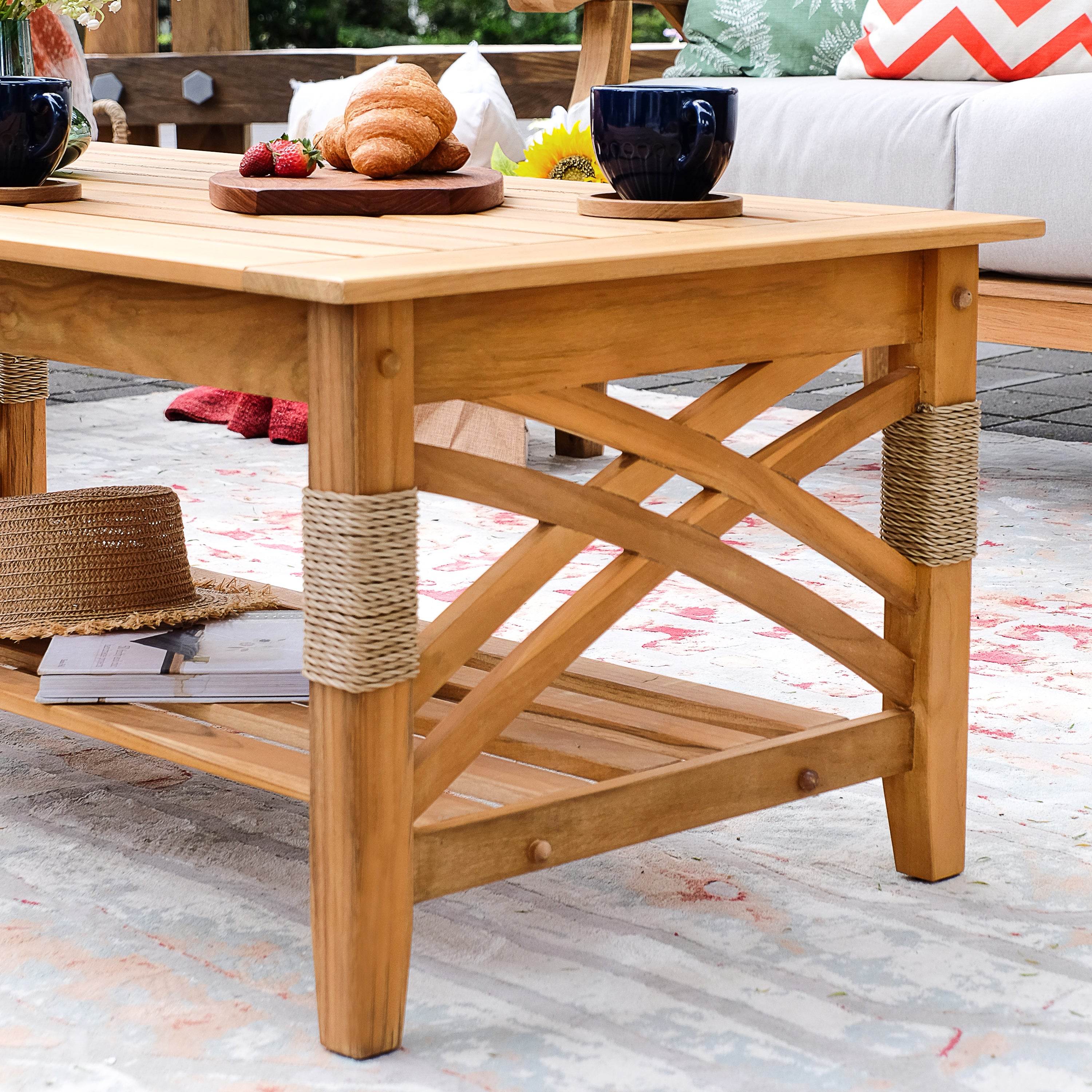 Carmel Teak Wood Patio Coffee Table with Shelf - Image 9