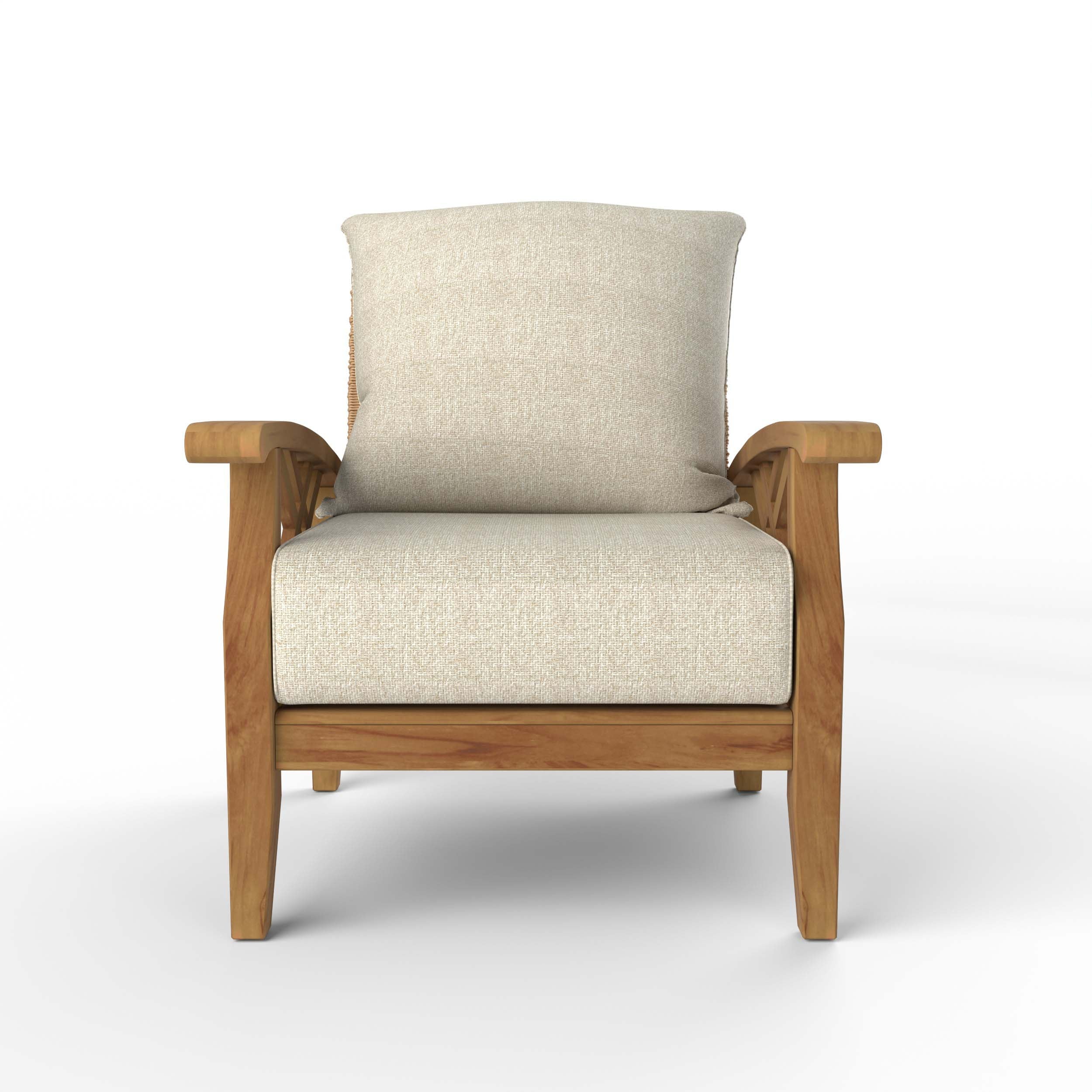 Carmel Teak Wood Patio Lounge Chair with Tan Cushion - Image 14