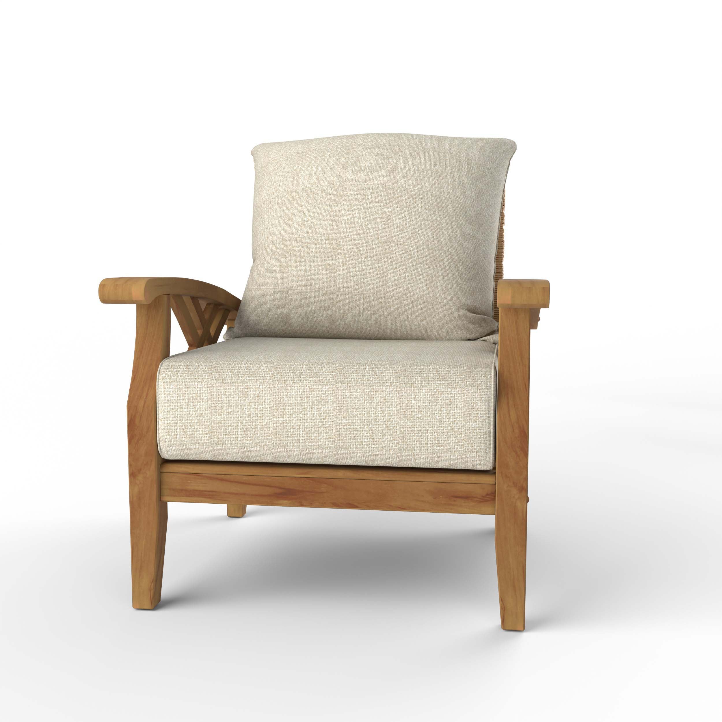 Carmel Teak Wood Patio Lounge Chair with Tan Cushion - Image 15