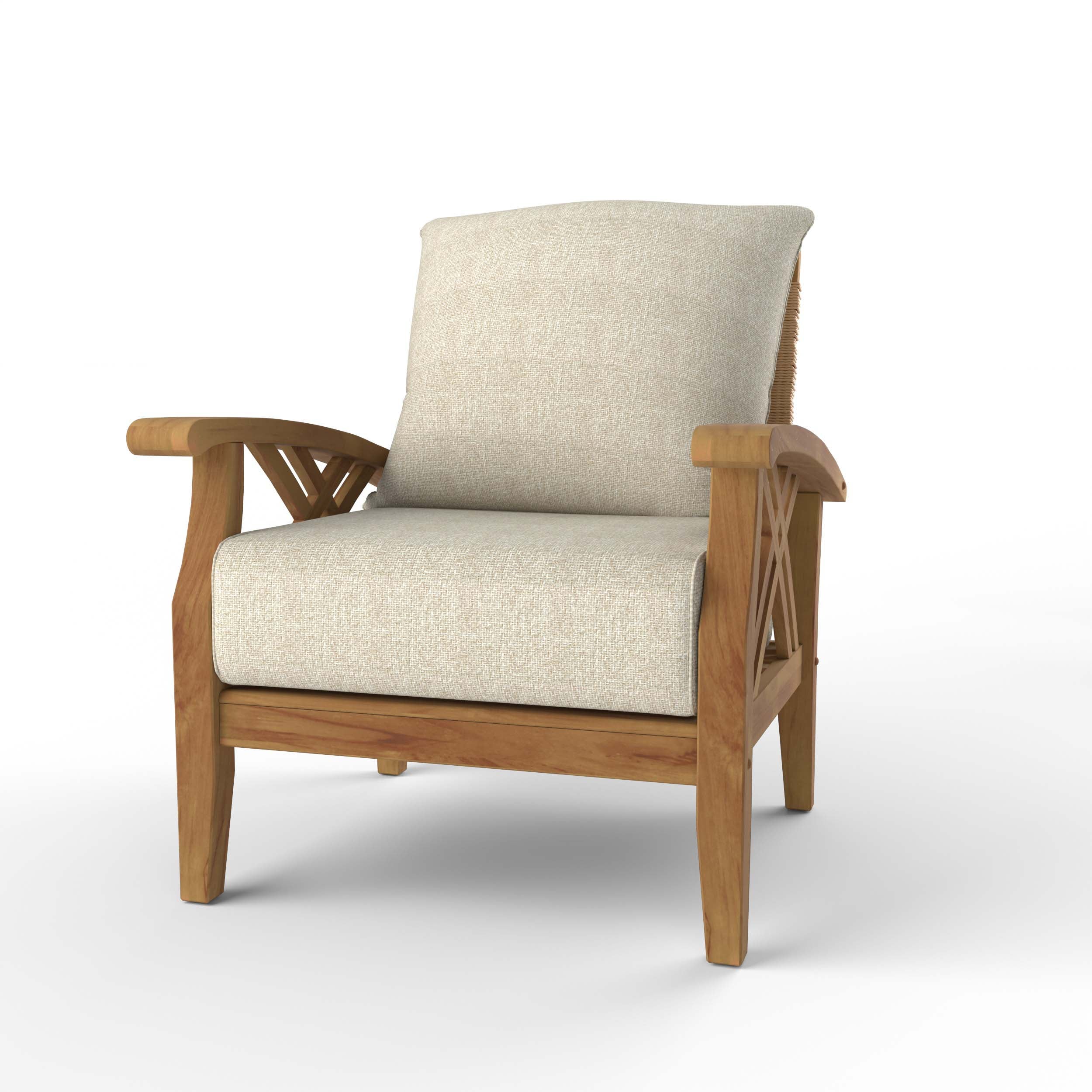 Carmel Teak Wood Patio Lounge Chair with Tan Cushion - Image 16