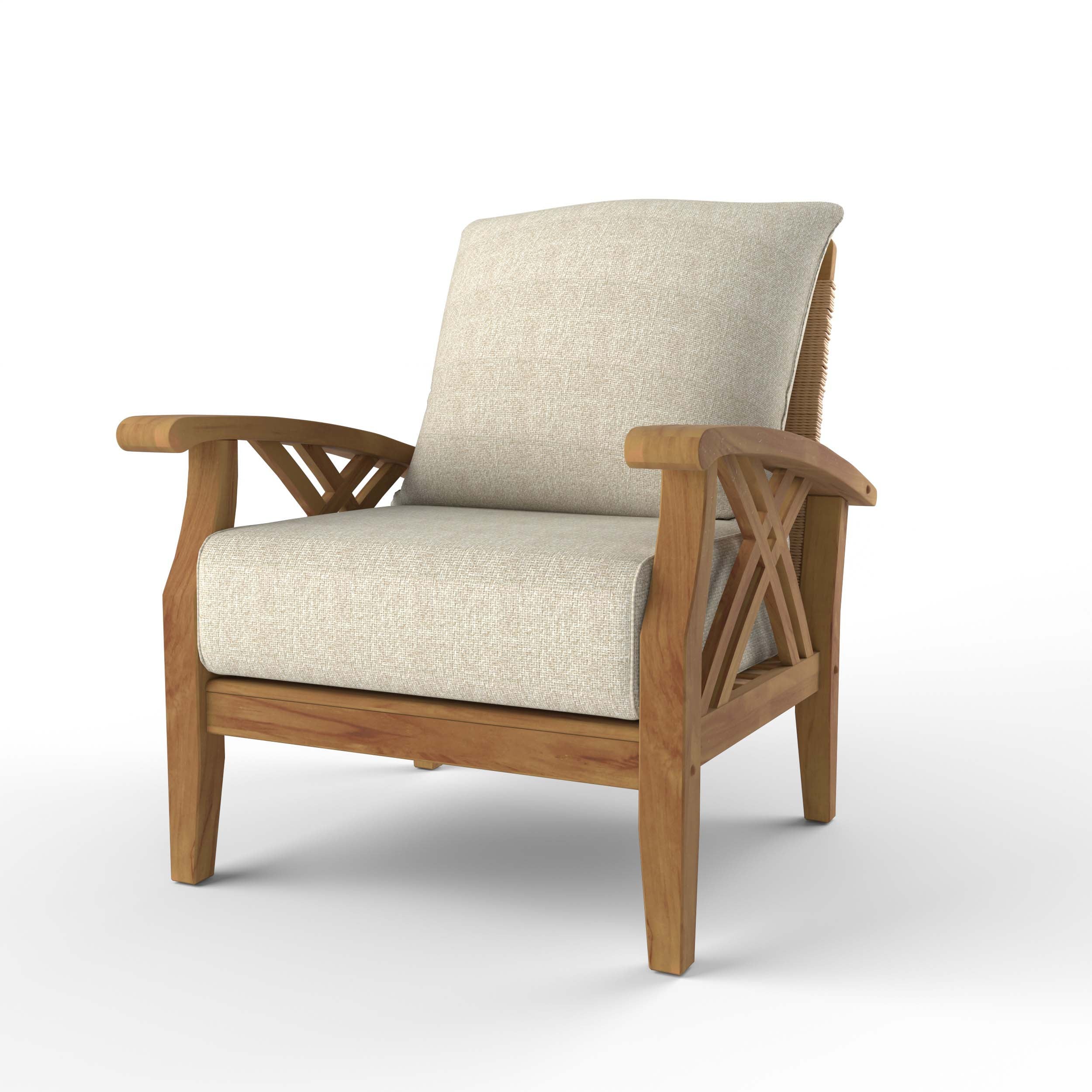 Carmel Teak Wood Patio Lounge Chair with Tan Cushion - Image 17