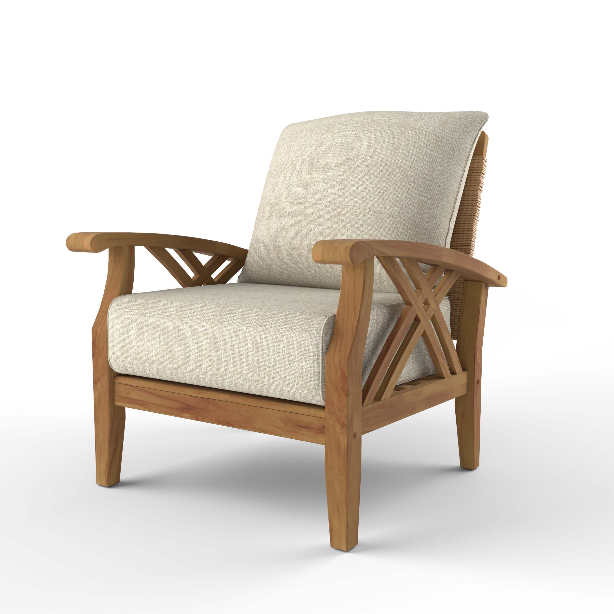 Carmel Teak Wood Patio Lounge Chair with Tan Cushion - Image 18