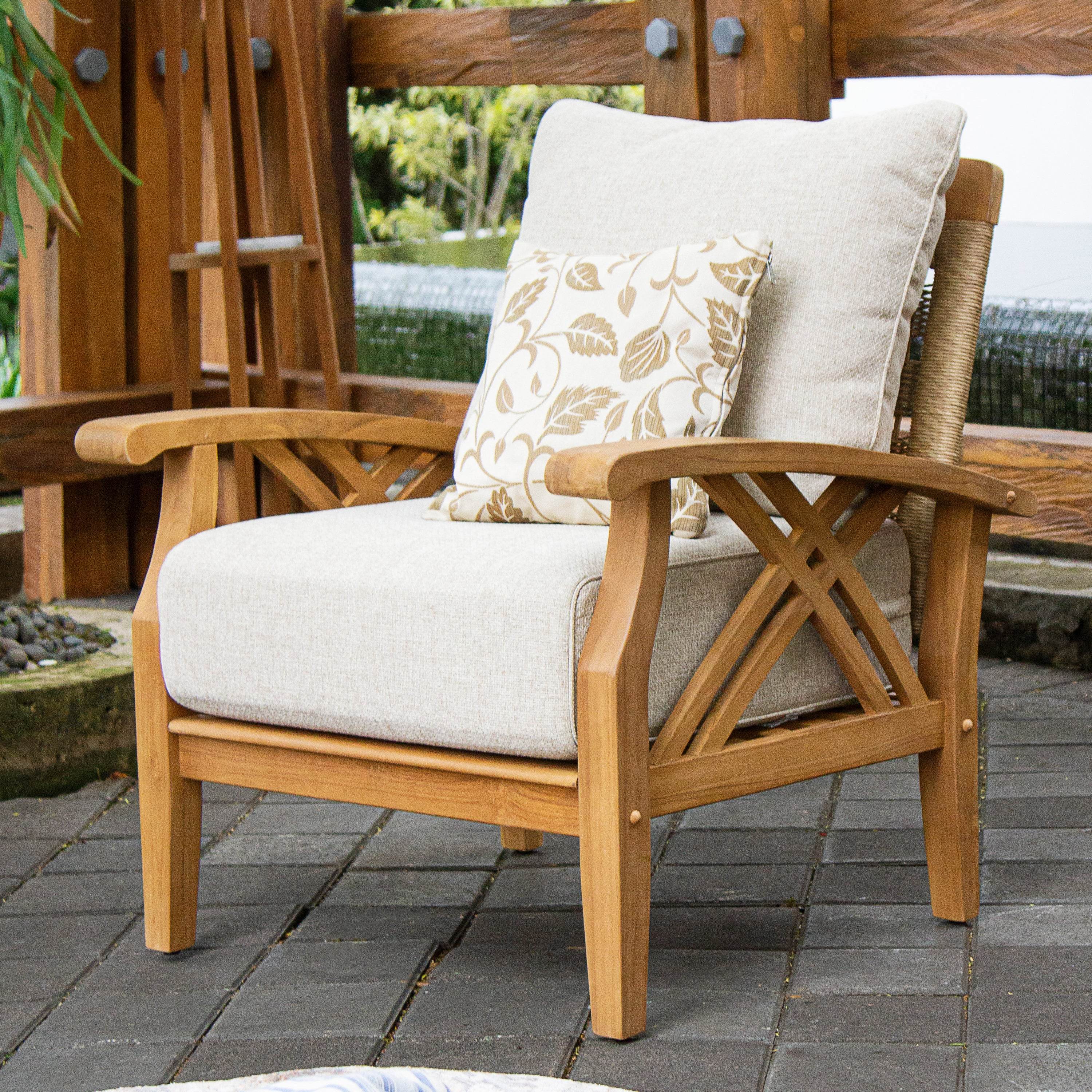 Carmel Teak Wood Patio Lounge Chair with Tan Cushion - Image 3
