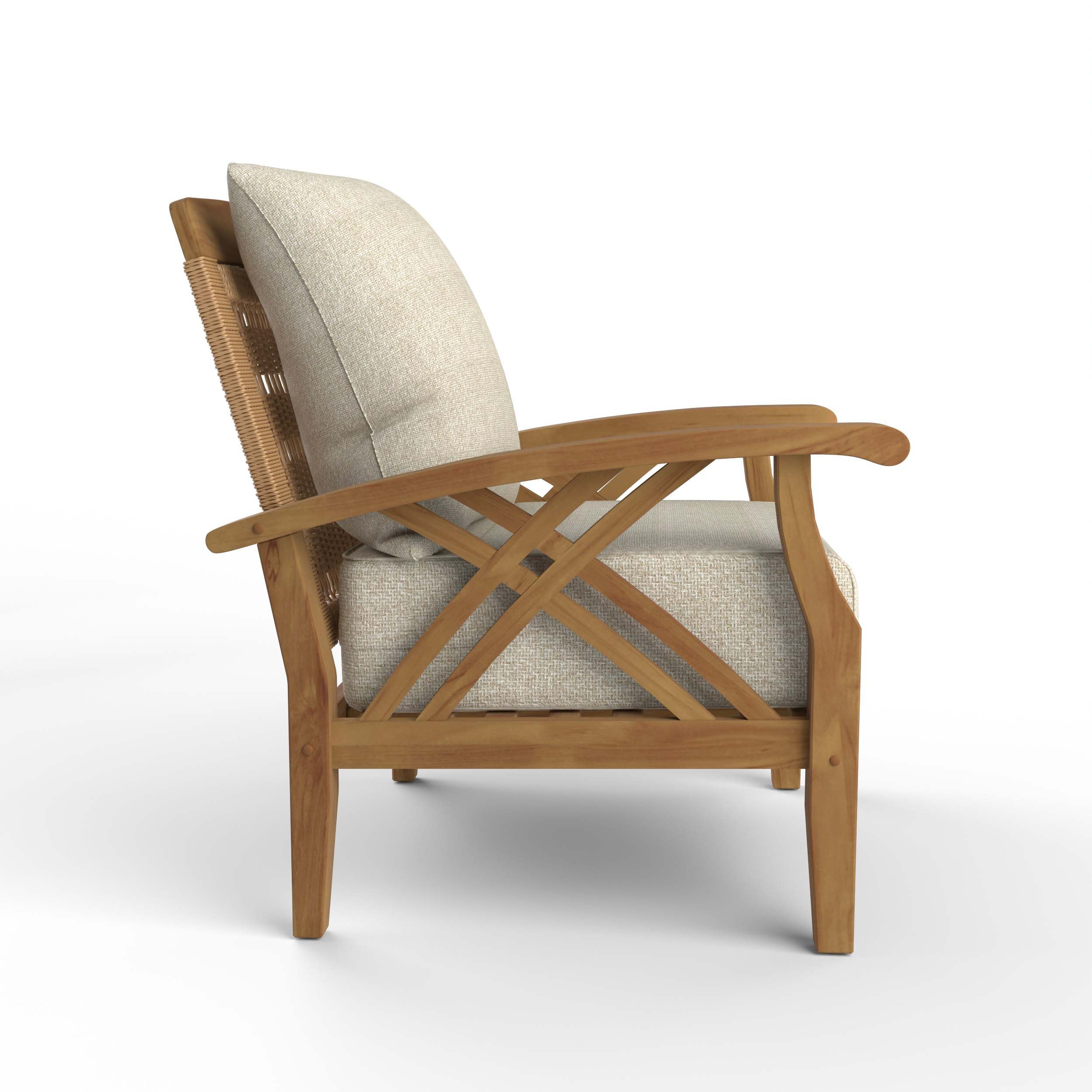 Carmel Teak Wood Patio Lounge Chair with Tan Cushion - Image 46