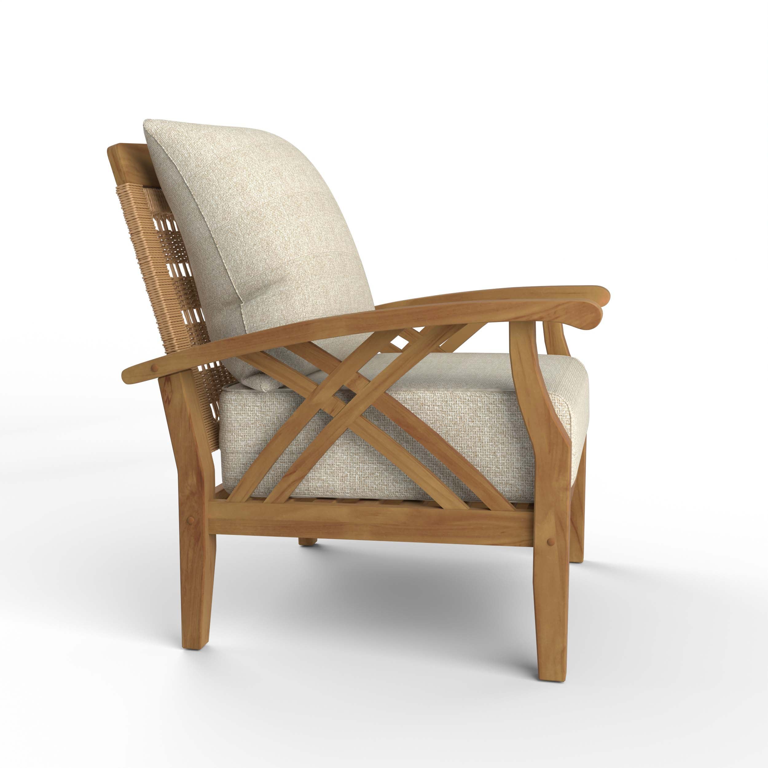 Carmel Teak Wood Patio Lounge Chair with Tan Cushion - Image 47