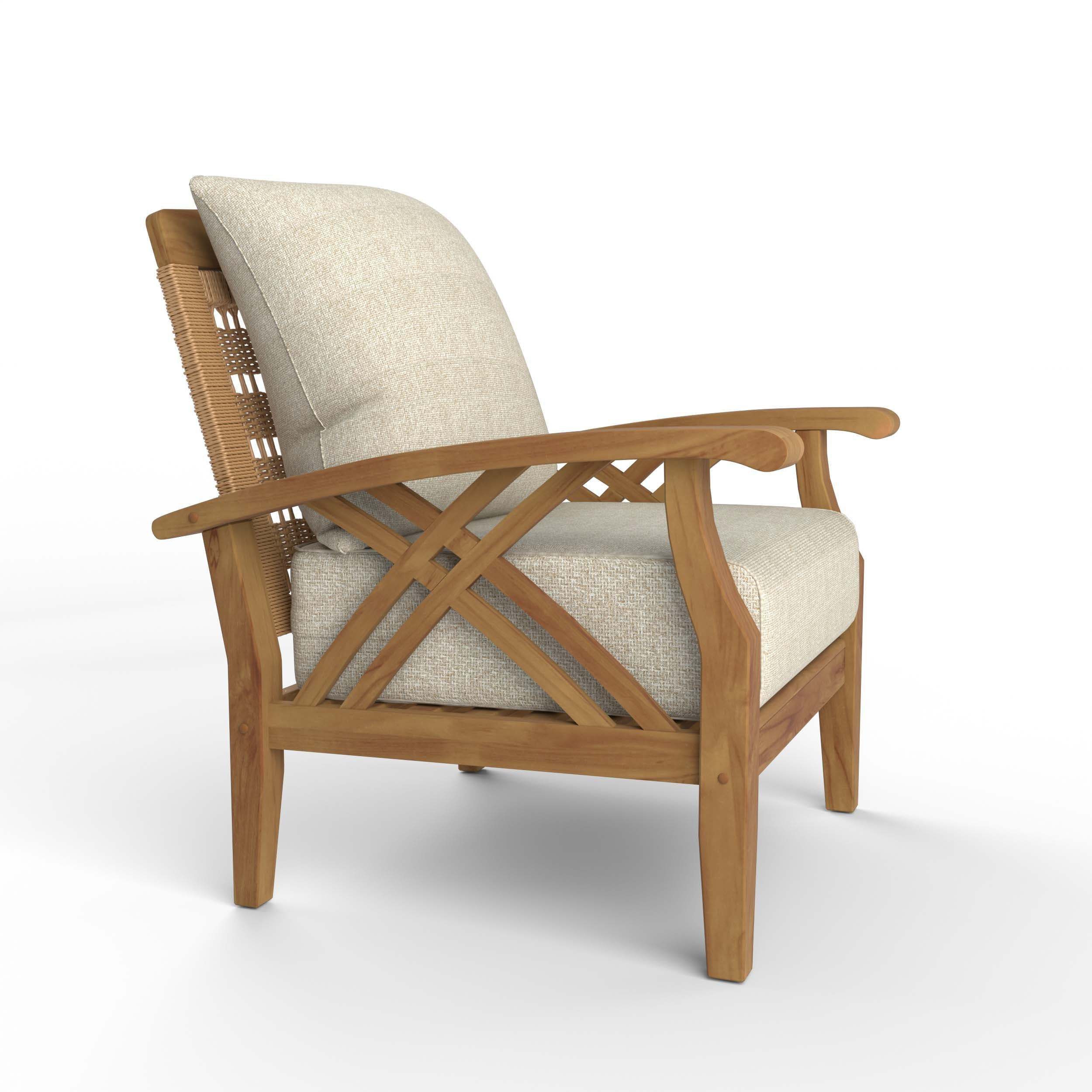 Carmel Teak Wood Patio Lounge Chair with Tan Cushion - Image 48
