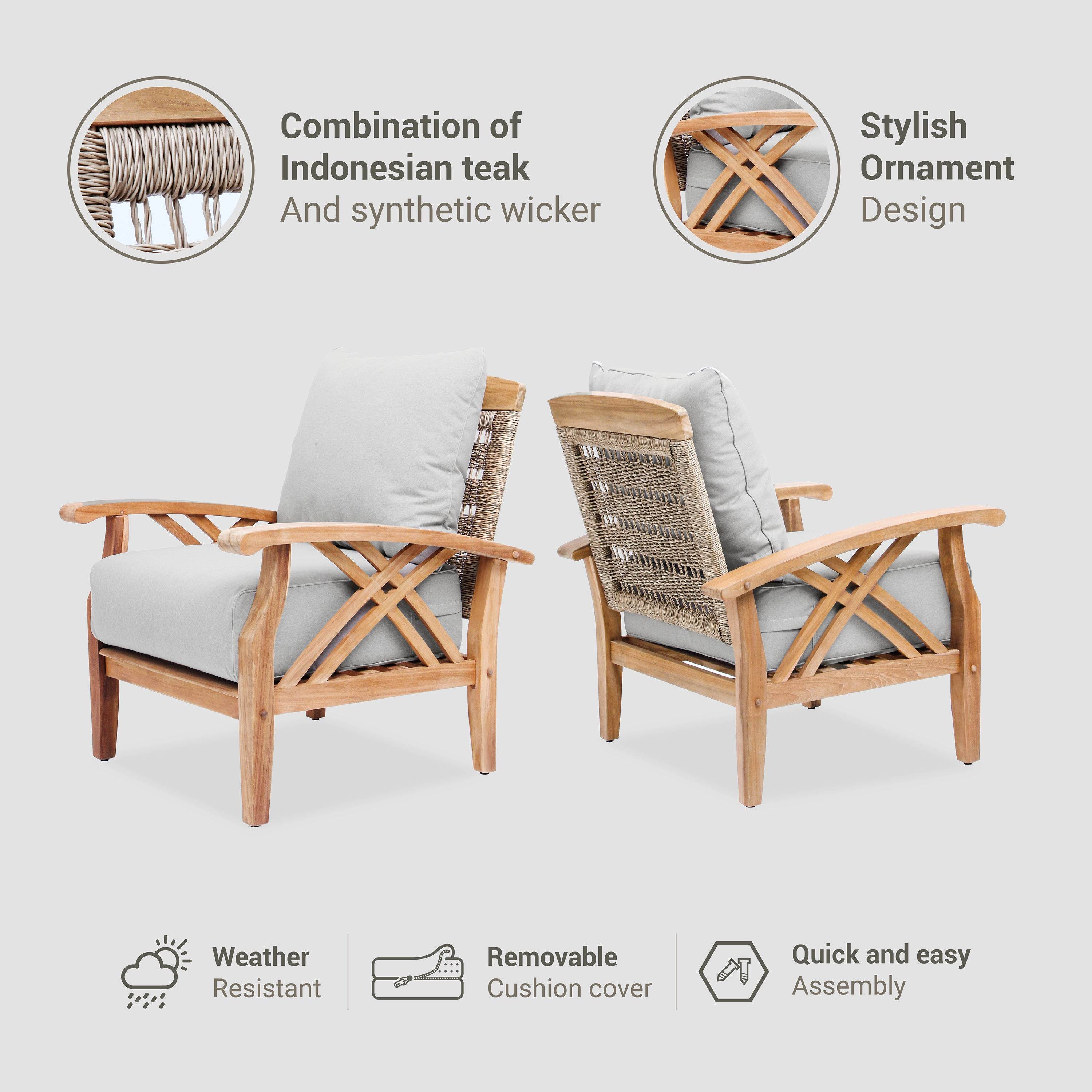 Carmel Teak Wood Patio Lounge Chair with Tan Cushion - Image 5