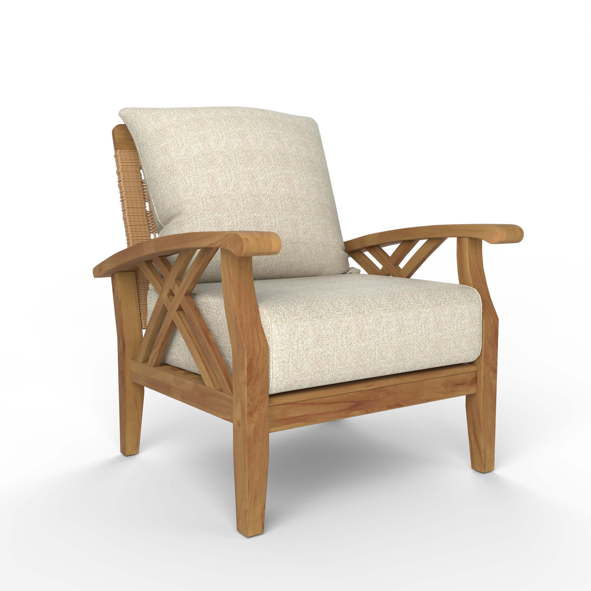 Carmel Teak Wood Patio Lounge Chair with Tan Cushion - Image 52