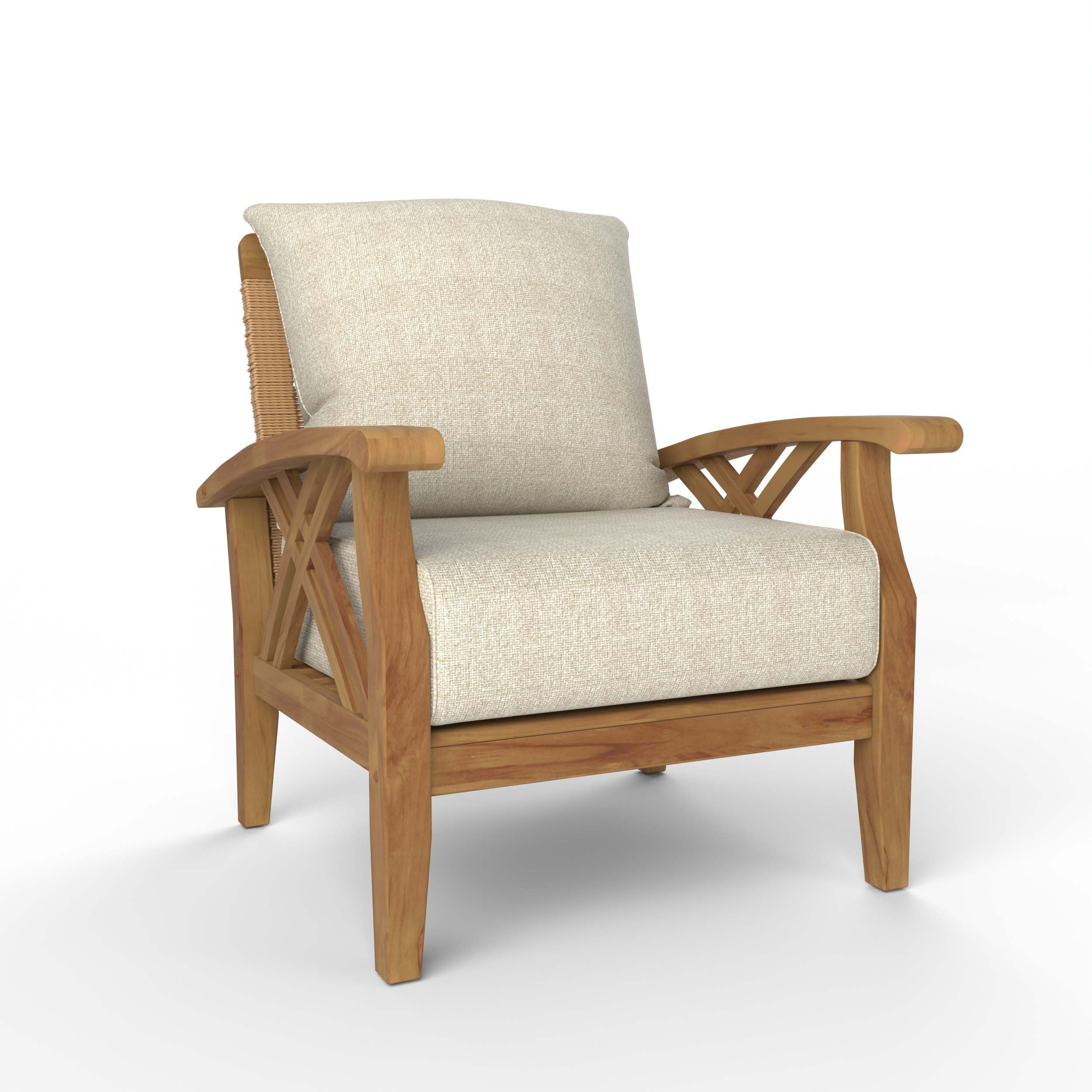 Carmel Teak Wood Patio Lounge Chair with Tan Cushion - Image 53