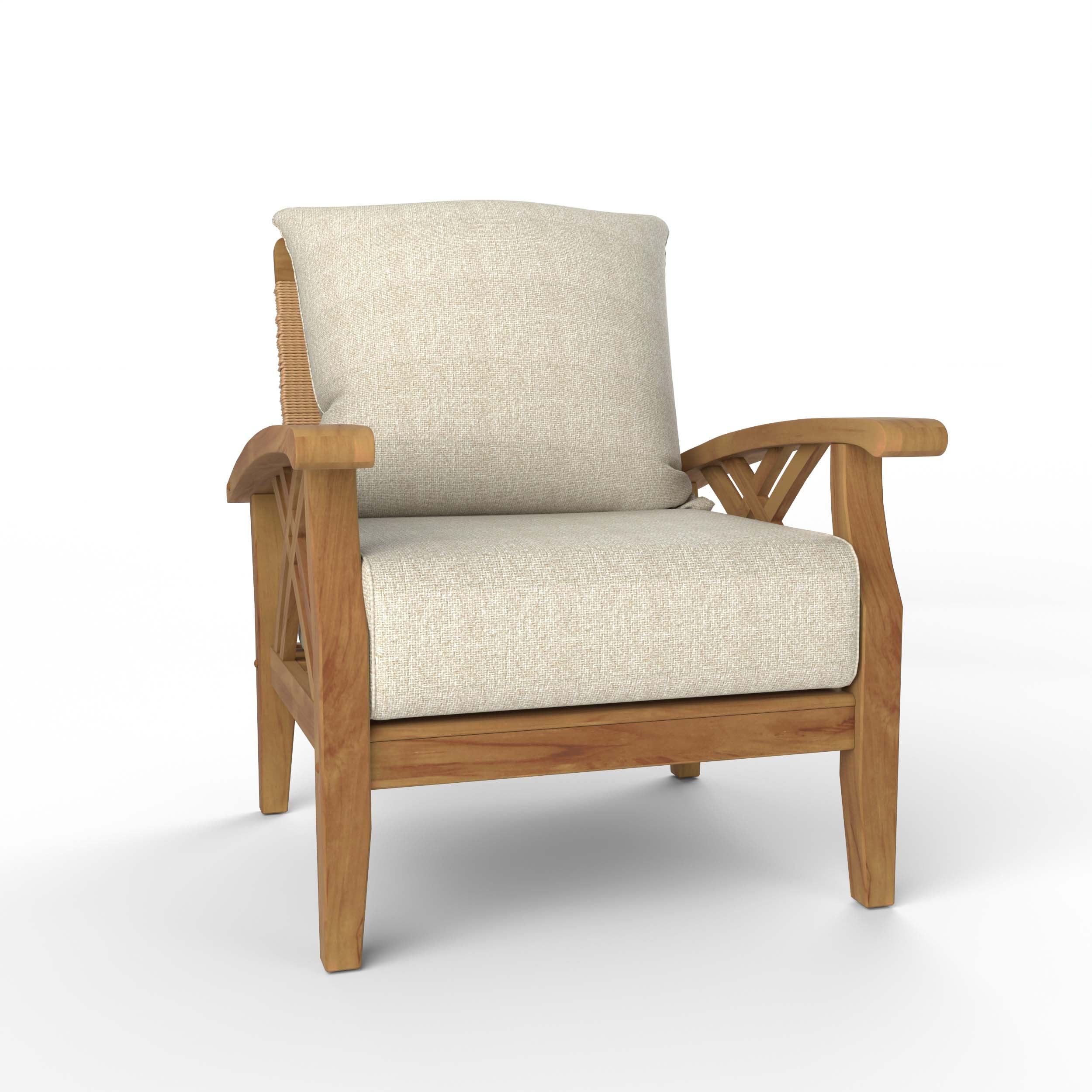 Carmel Teak Wood Patio Lounge Chair with Tan Cushion - Image 54