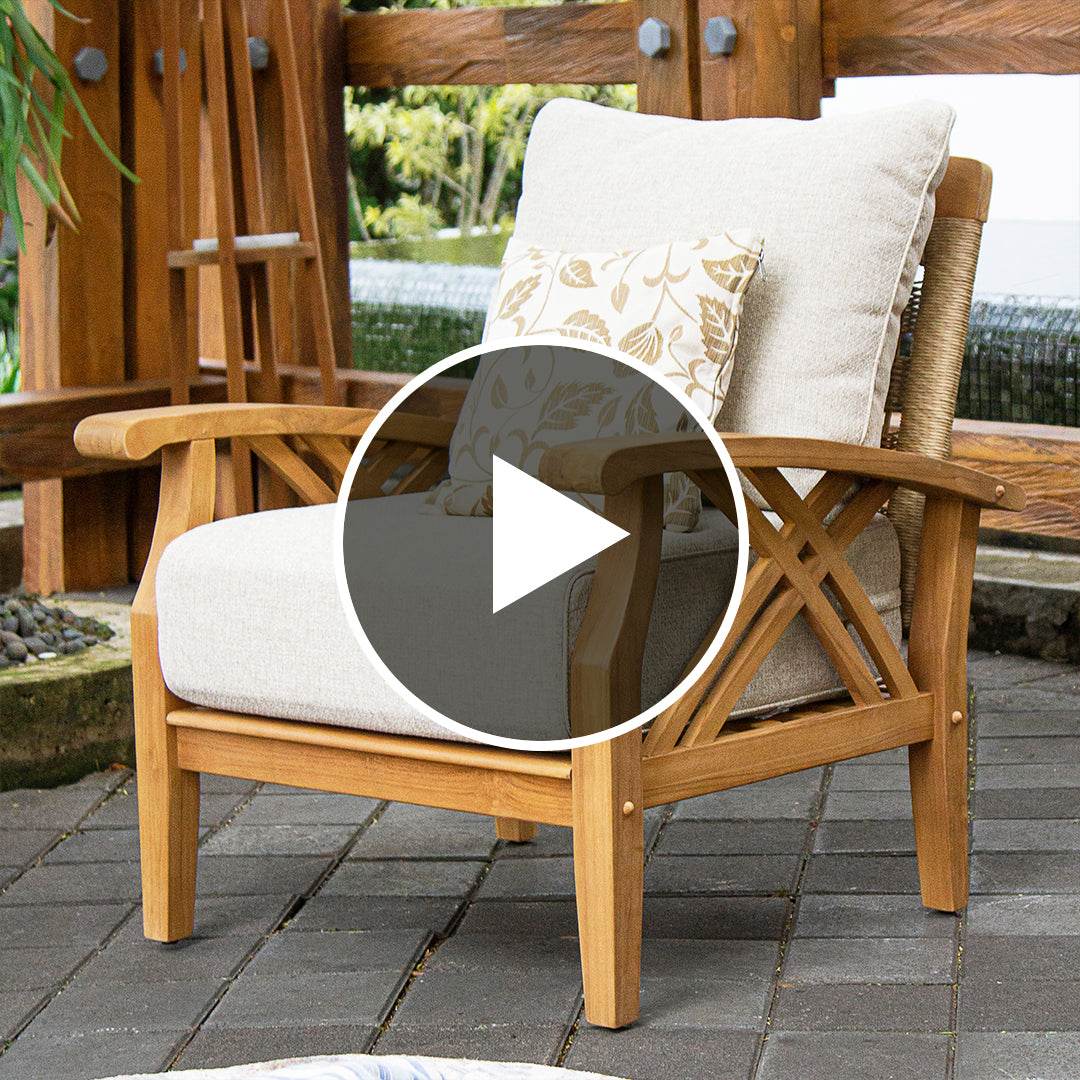 Carmel Teak Wood Patio Lounge Chair with Tan Cushion - Image 6
