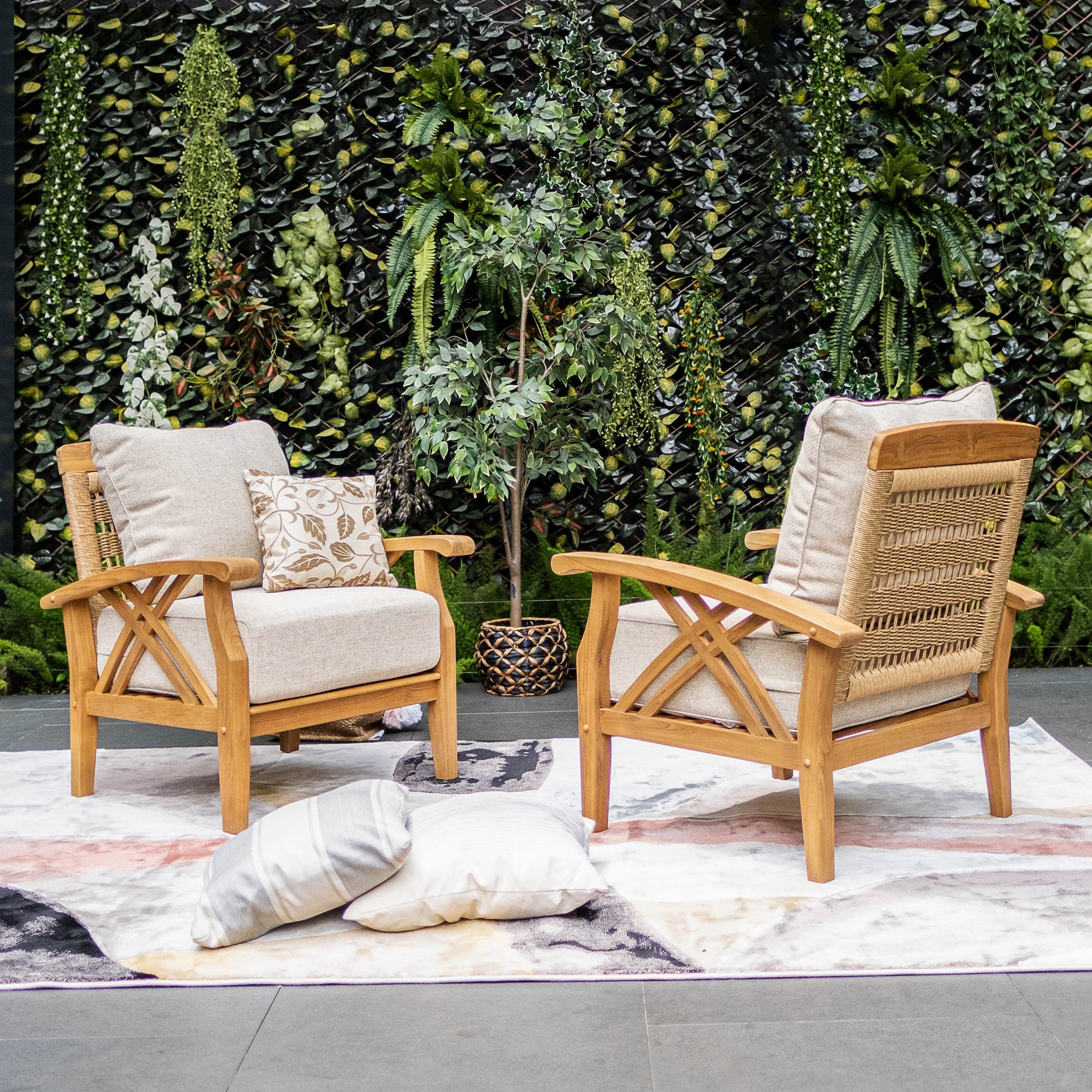 Carmel Teak Wood Patio Lounge Chair with Tan Cushion - Image 8