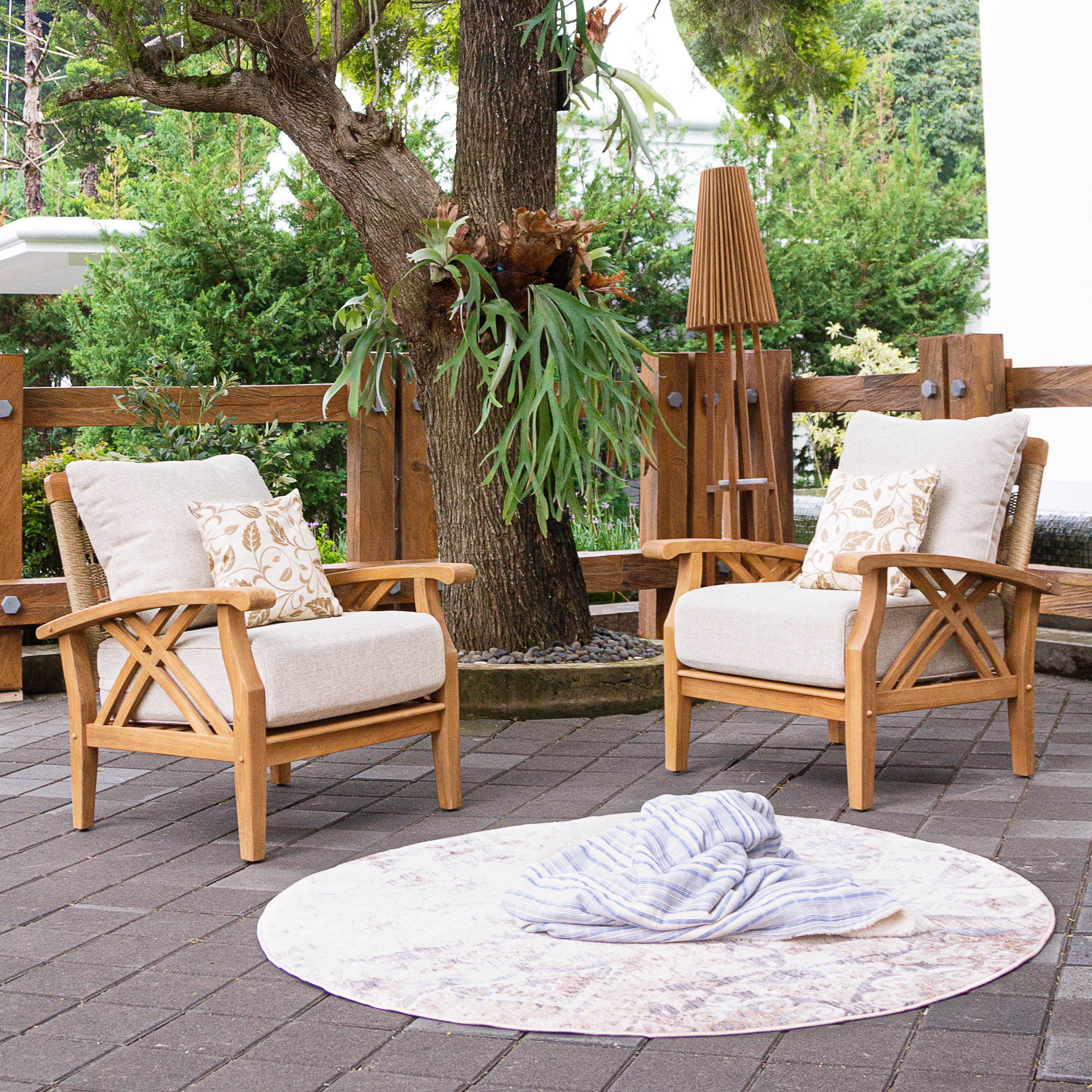 Carmel Teak Wood Patio Lounge Chair with Tan Cushion - Image 9