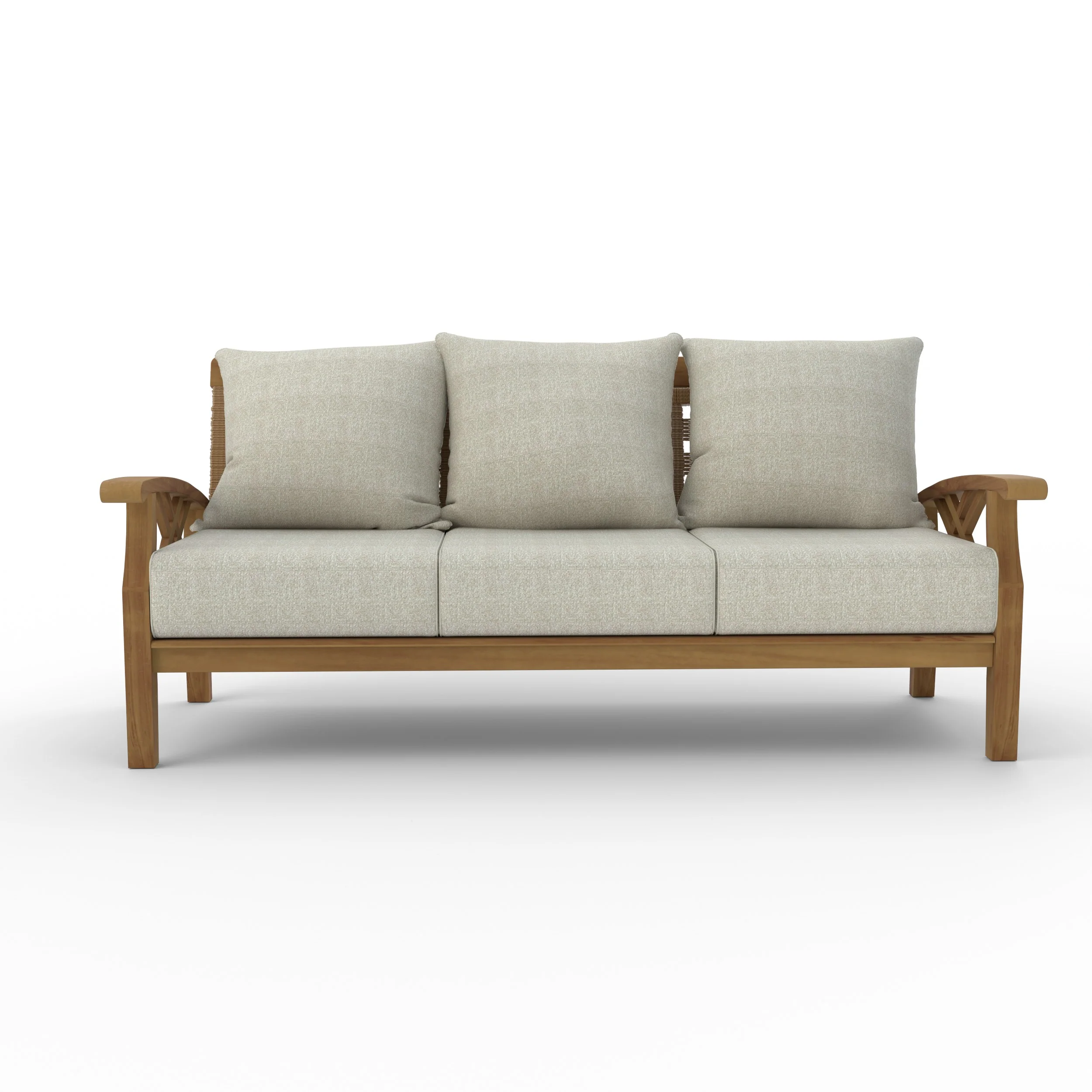 Carmel Teak Wood Patio Sofa with Tan Cushion - Image 13