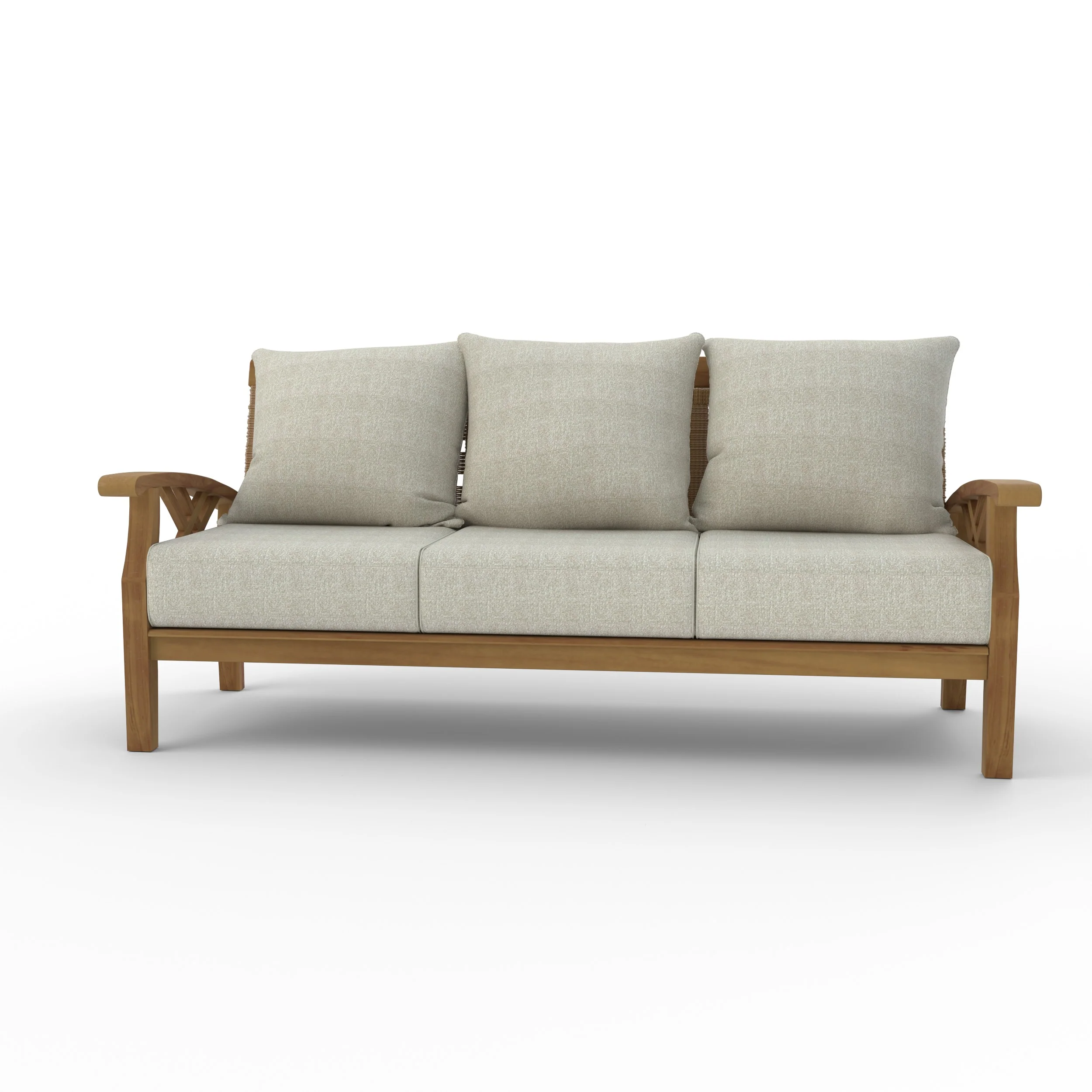 Carmel Teak Wood Patio Sofa with Tan Cushion - Image 14