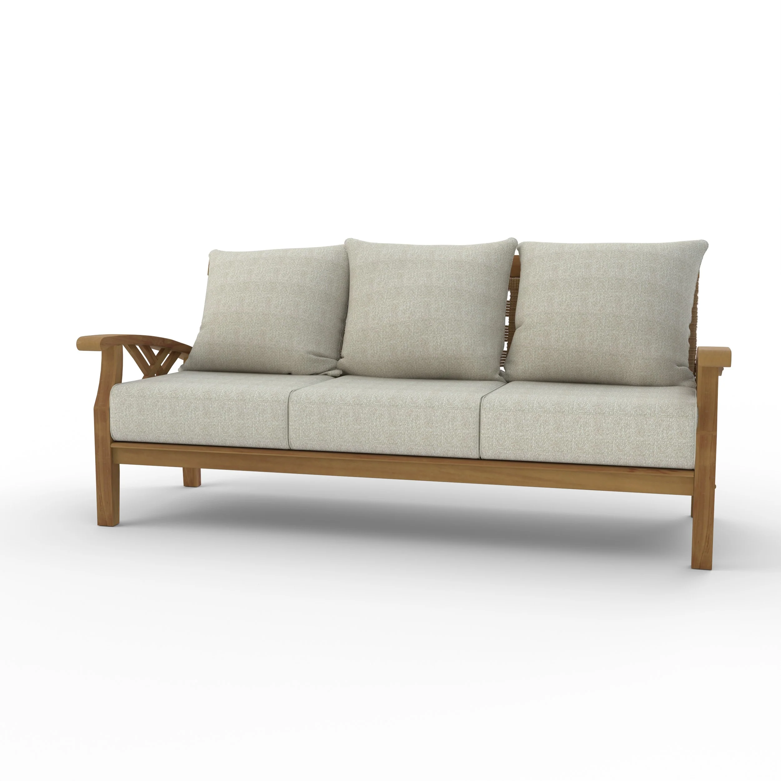 Carmel Teak Wood Patio Sofa with Tan Cushion - Image 15