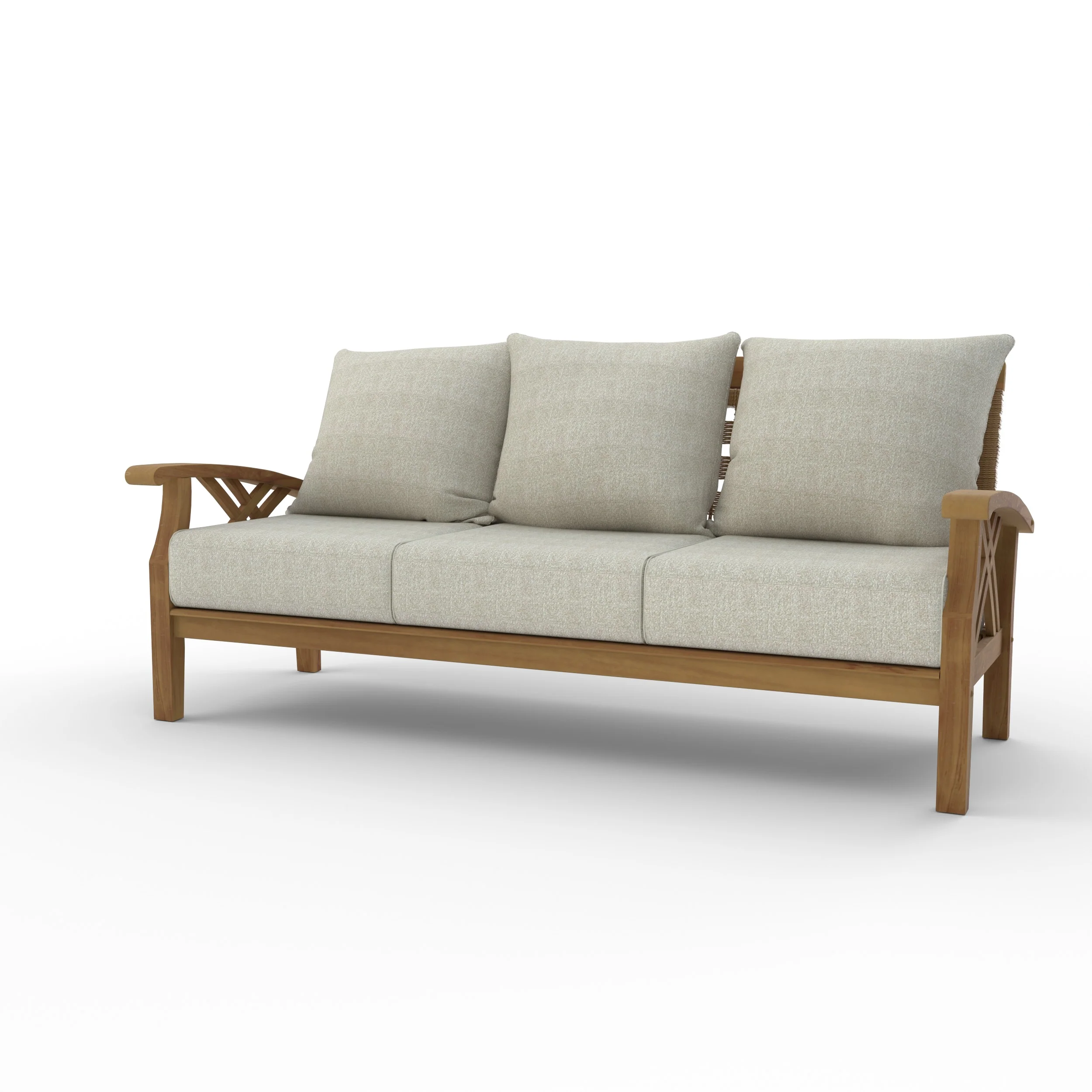 Carmel Teak Wood Patio Sofa with Tan Cushion - Image 16