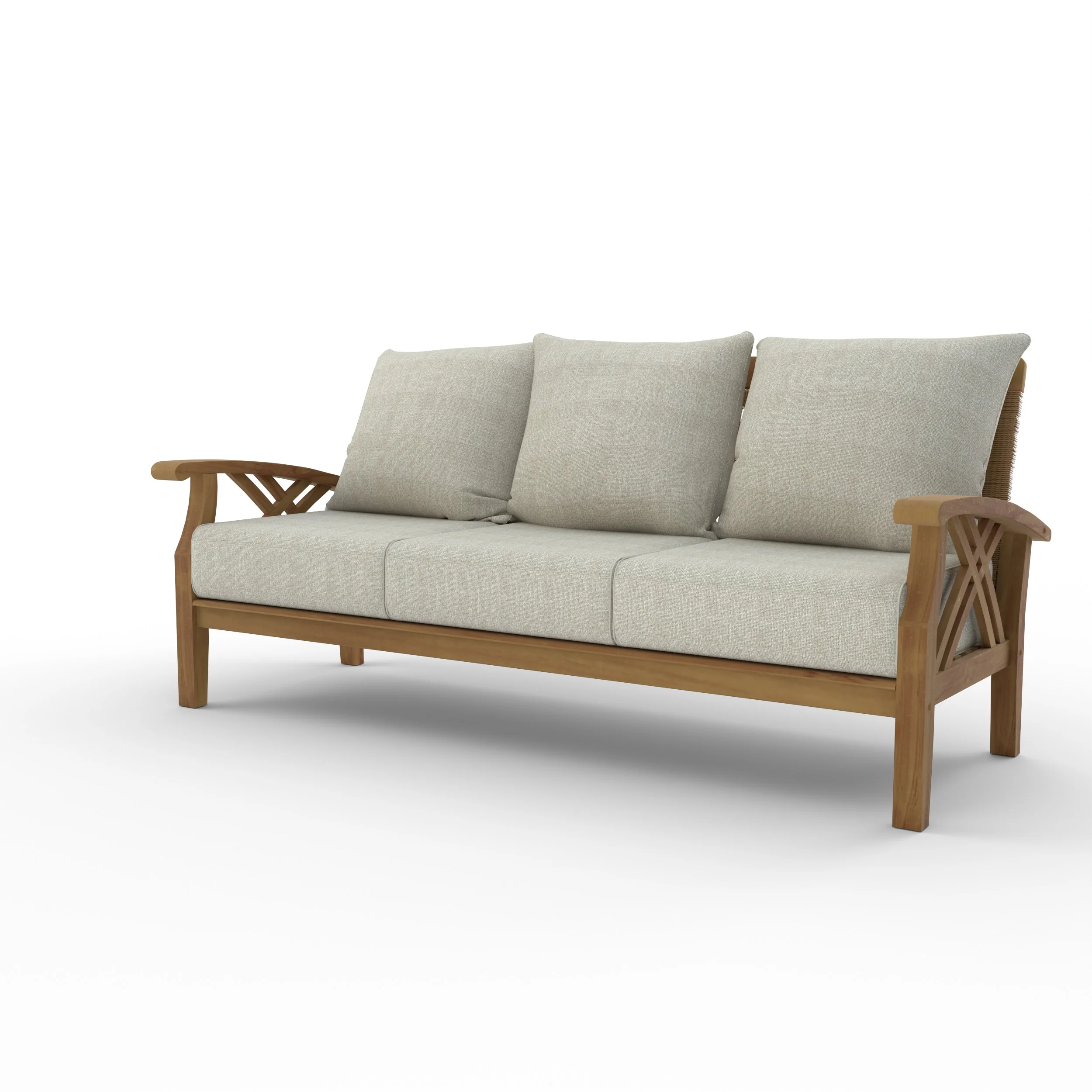 Carmel Teak Wood Patio Sofa with Tan Cushion - Image 17