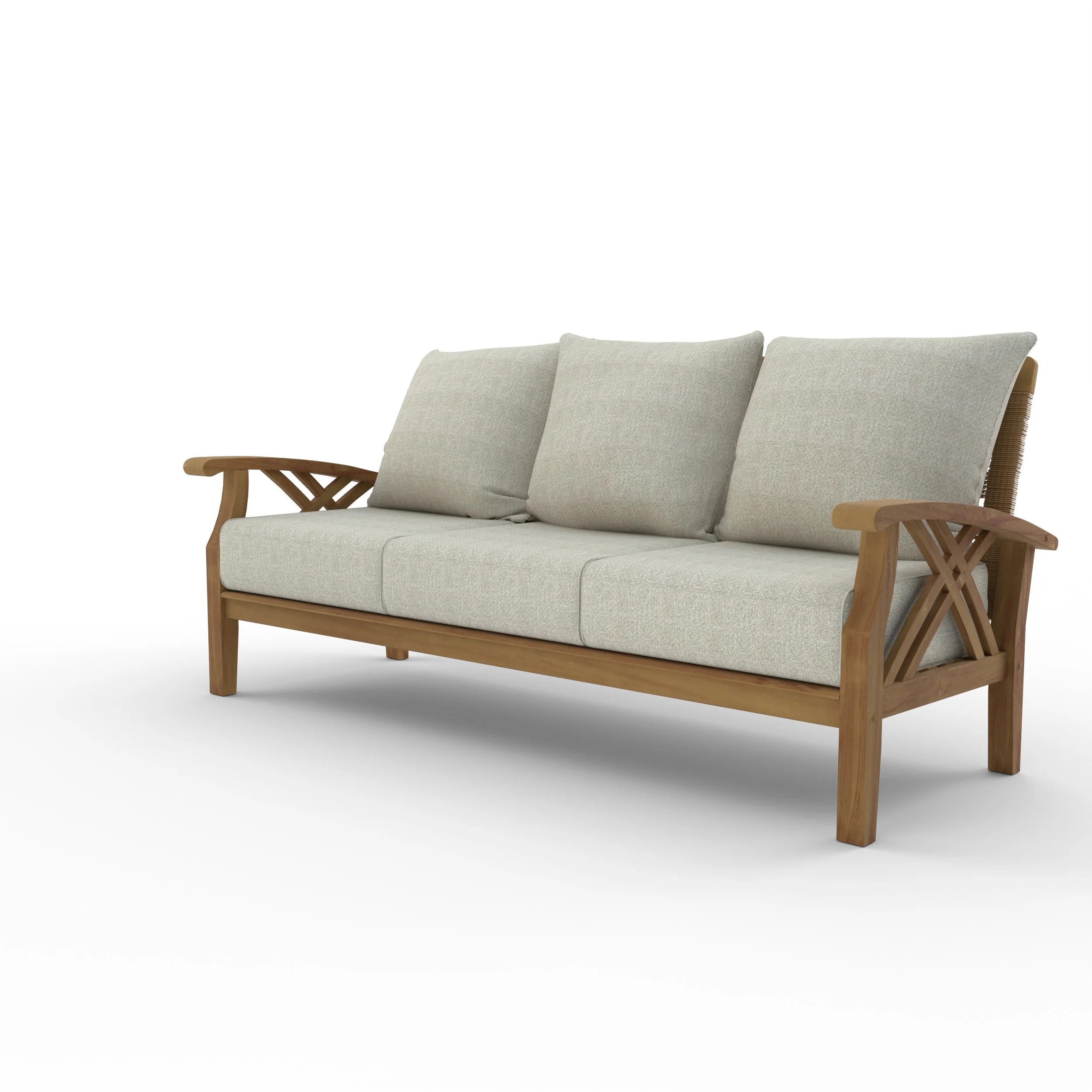 Carmel Teak Wood Patio Sofa with Tan Cushion - Image 18