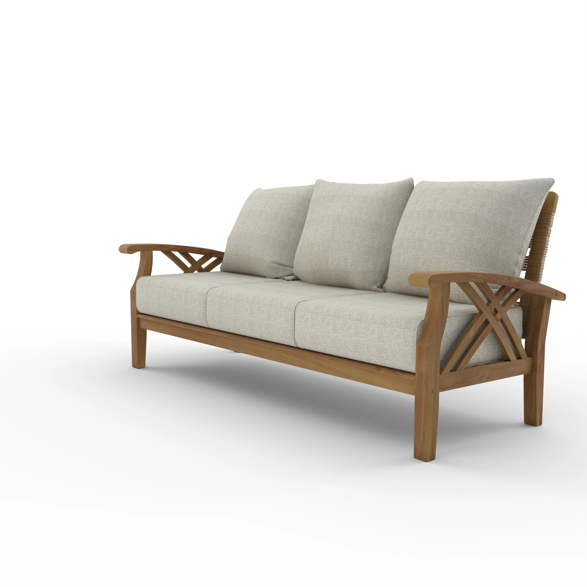 Carmel Teak Wood Patio Sofa with Tan Cushion - Image 19