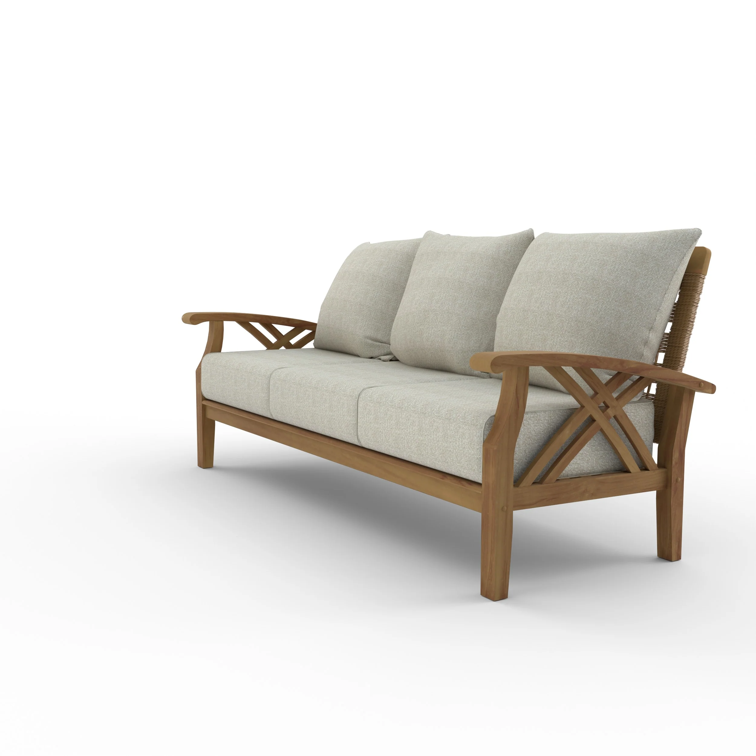 Carmel Teak Wood Patio Sofa with Tan Cushion - Image 20